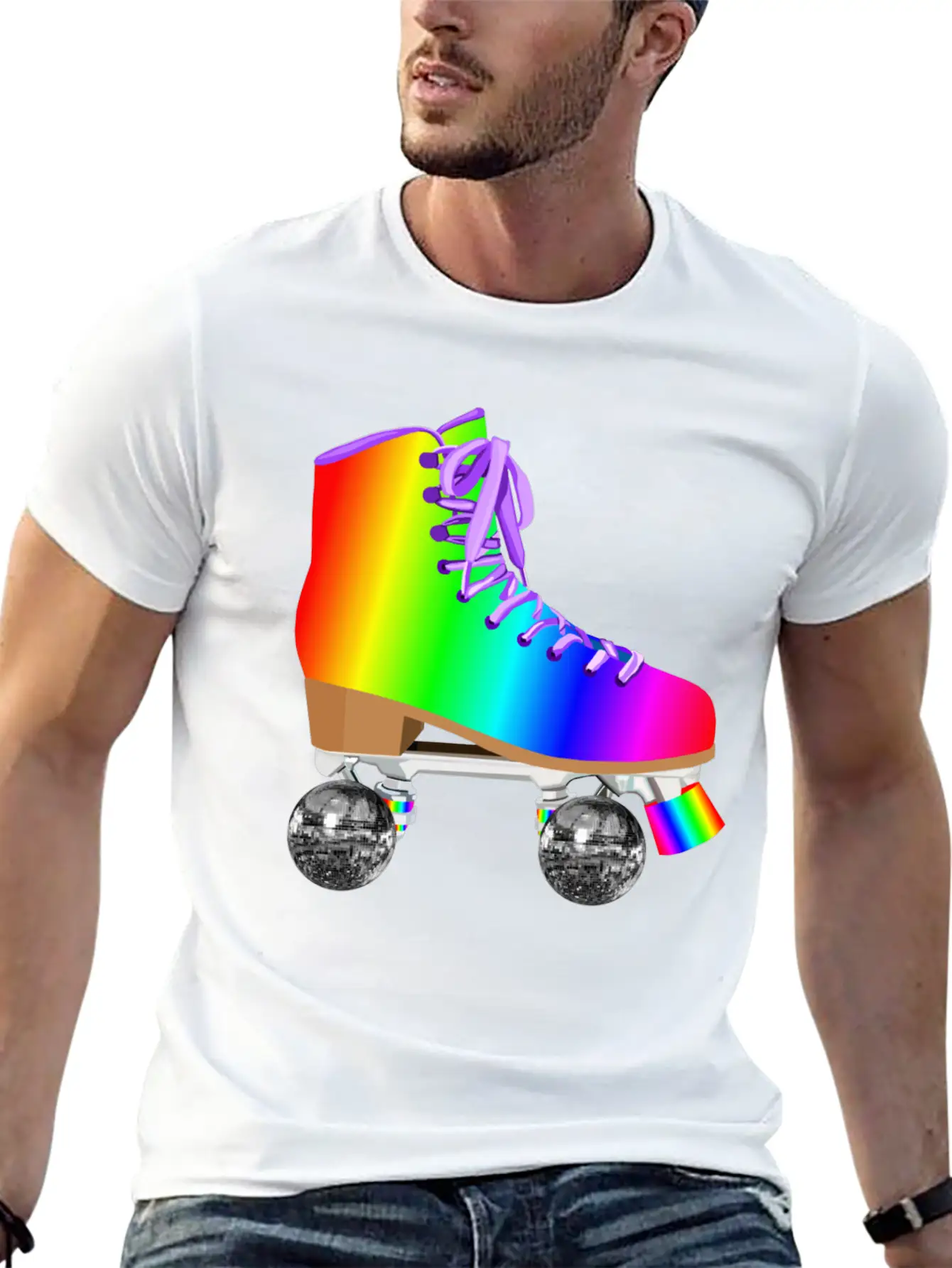 Retro Rainbow 70s Disco Roller Skates Essential Unisex Summer Tee – Soft Cotton Casual Fit