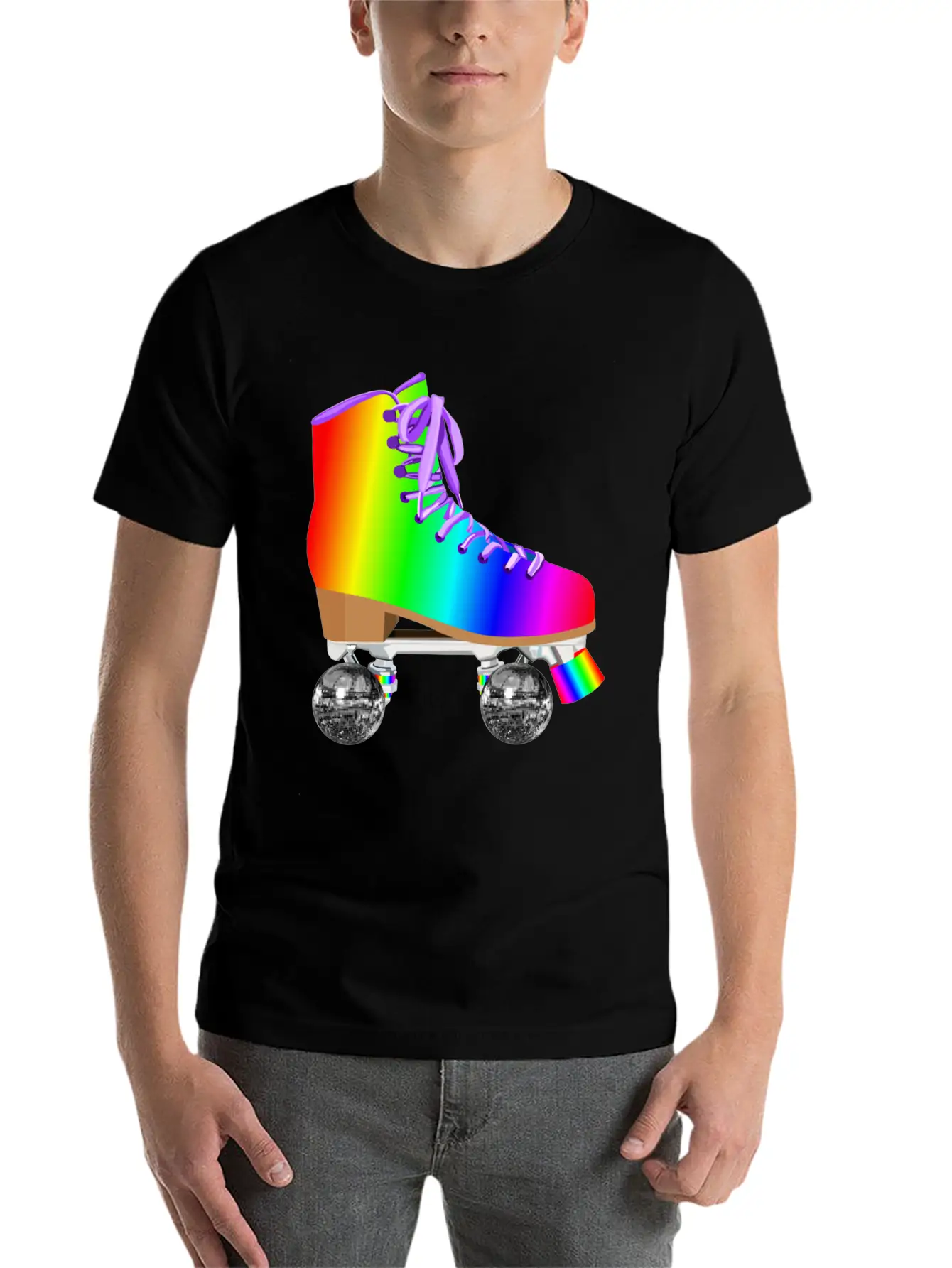 Retro Rainbow 70s Disco Roller Skates Essential Unisex Summer Tee – Soft Cotton Casual Fit
