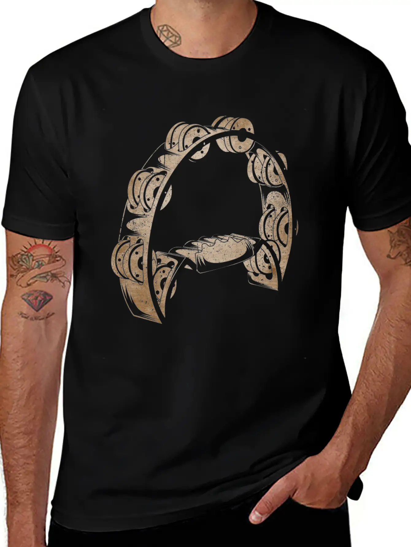 Tambourine Musical Instrument Player Musician Casual Graphic T-Shirt – Simple And Comfortable Daily Wear