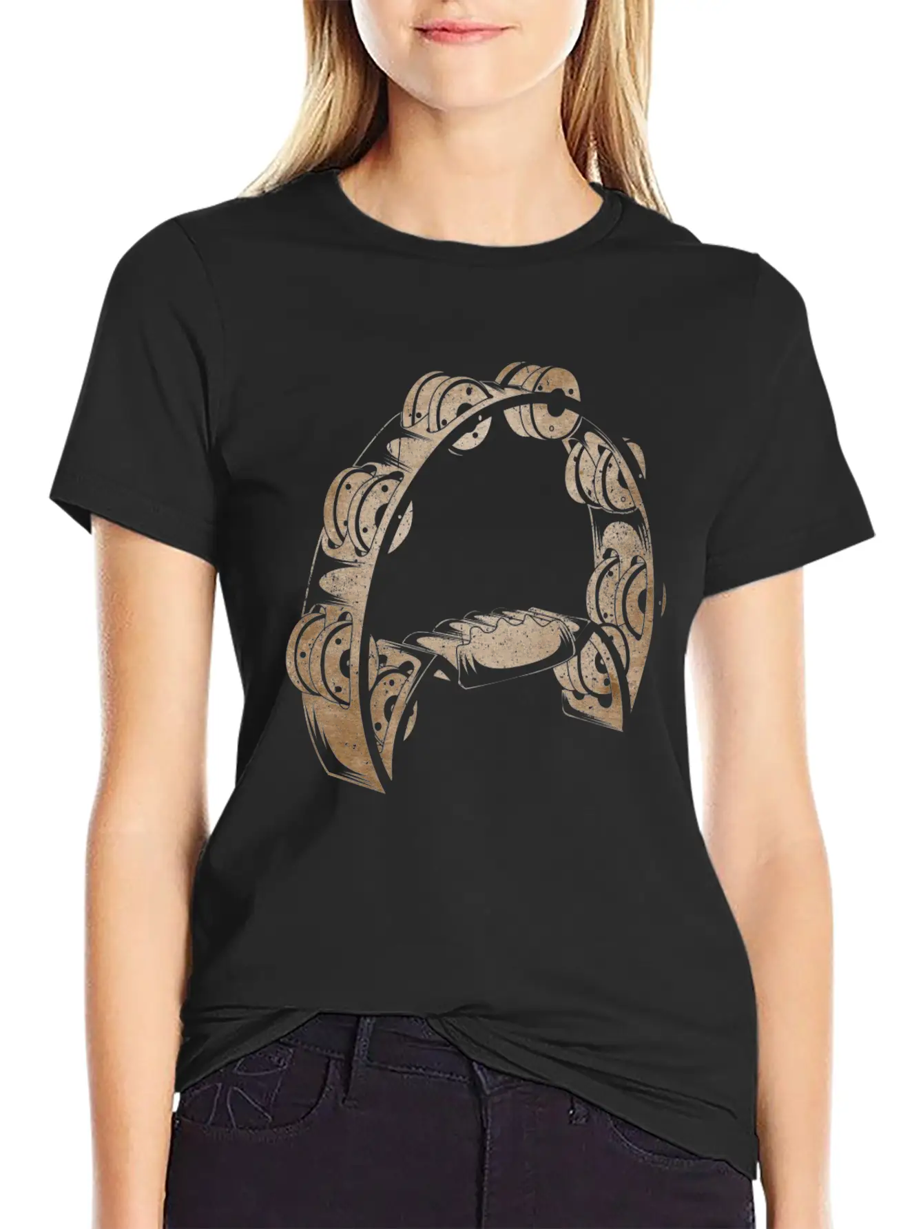 Tambourine Musical Instrument Player Musician Casual Graphic T-Shirt – Simple And Comfortable Daily Wear