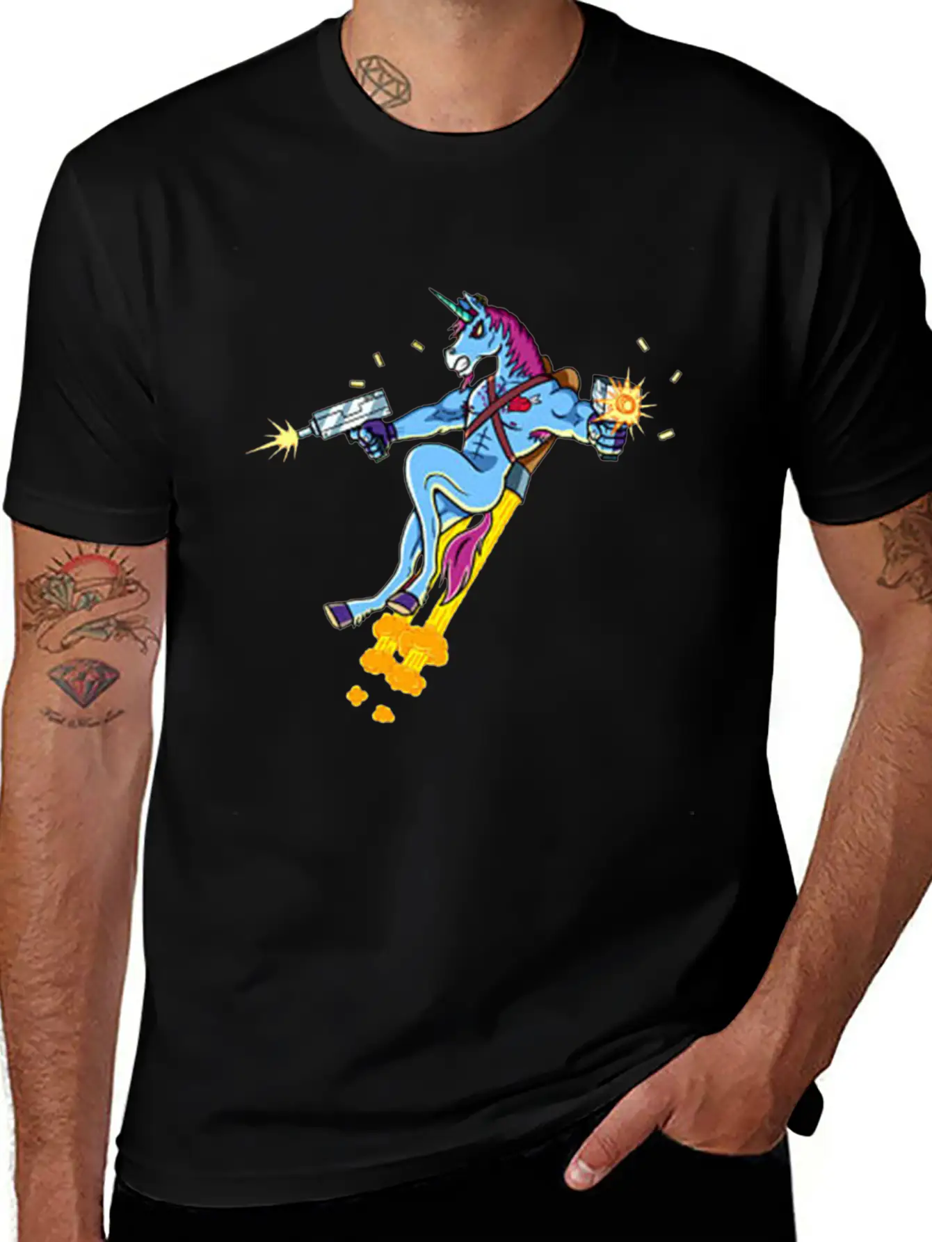 Unicorn Shooting Gun Casual Graphic T-Shirt – Simple And Comfortable Daily Wear