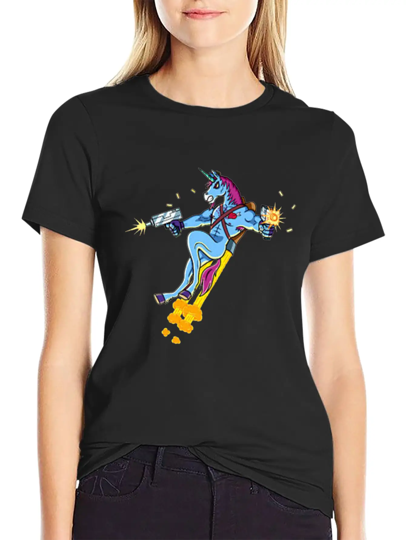 Unicorn Shooting Gun Casual Graphic T-Shirt – Simple And Comfortable Daily Wear