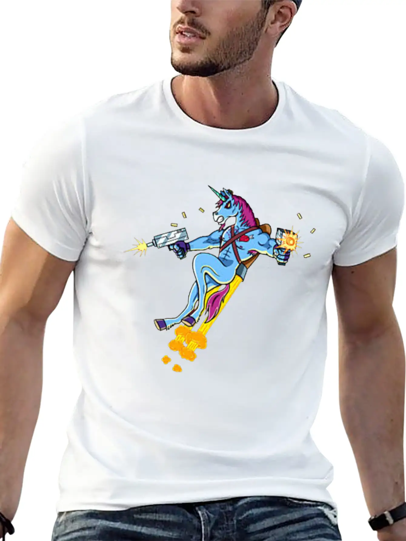 Unicorn Shooting Gun Casual Graphic T-Shirt – Simple And Comfortable Daily Wear