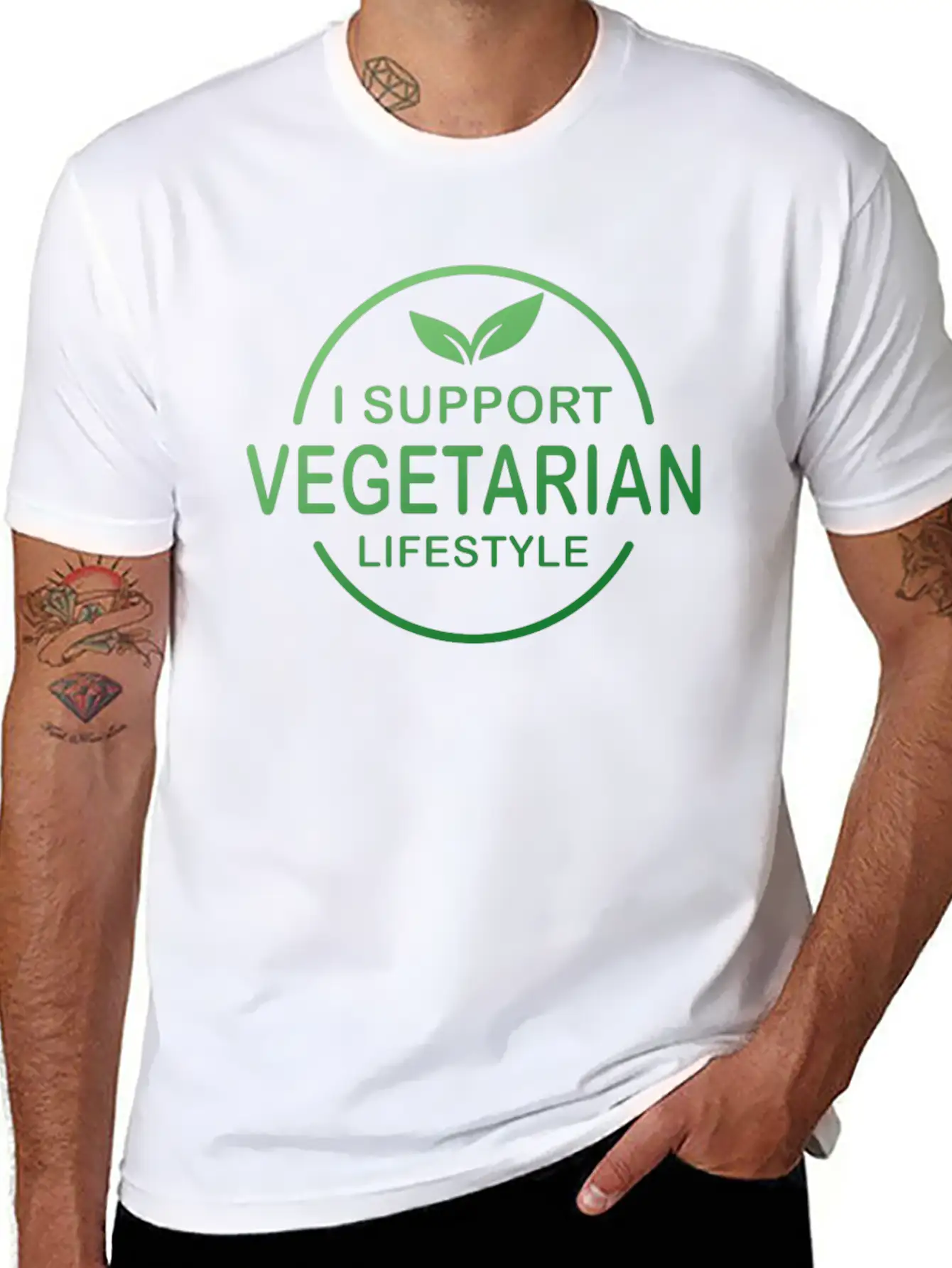 Vegetarian Gift I Support Vegetarian Lifestyle Casual Graphic T-Shirt – Simple And Comfortable Daily Wear