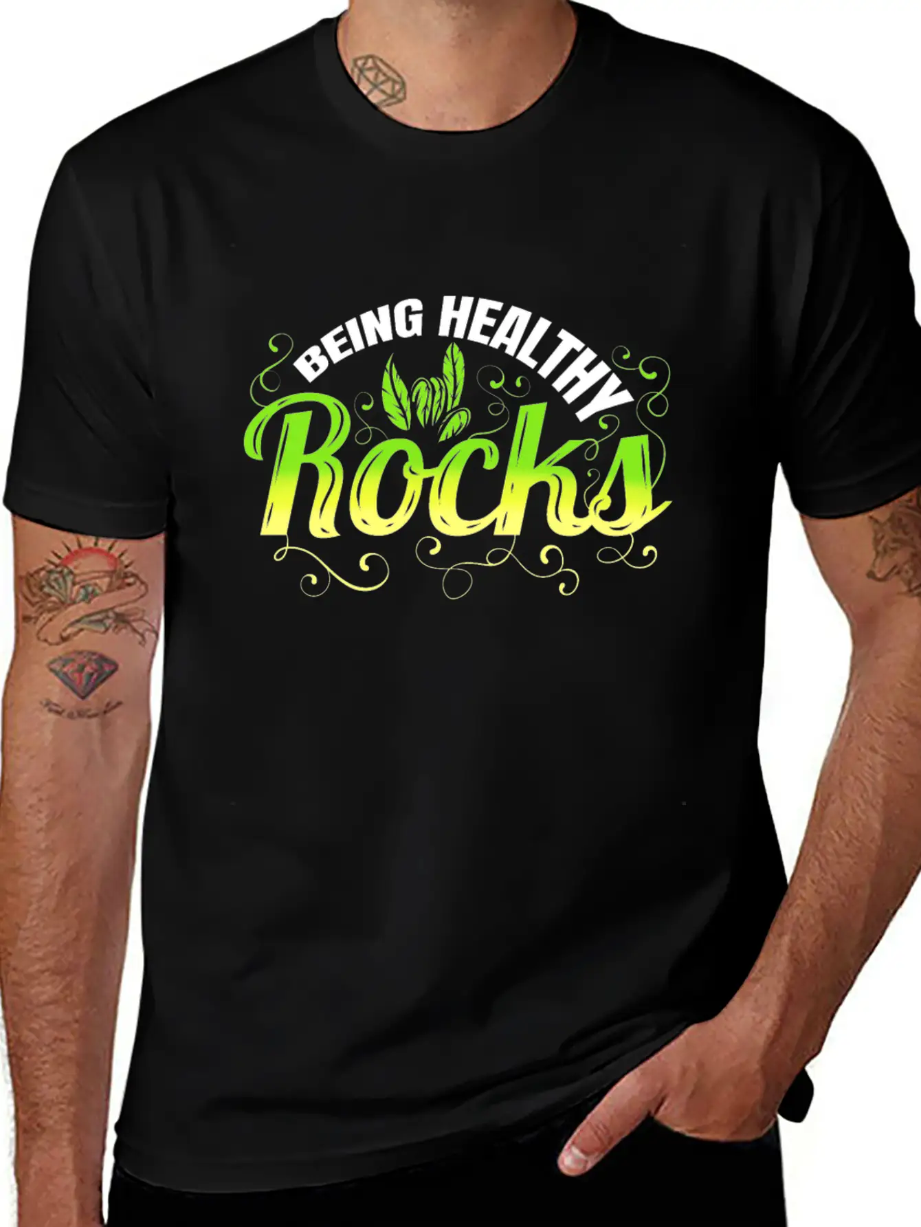 Vegetarian Pun - Being Healthy Rocks - Go Vegan Essential Unisex Summer Tee – Soft Cotton Casual Fit
