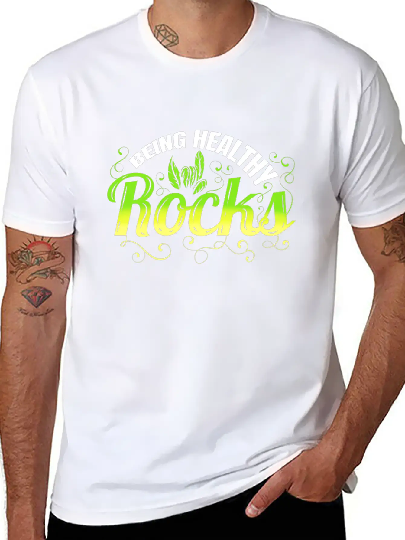 Vegetarian Pun - Being Healthy Rocks - Go Vegan Essential Unisex Summer Tee – Soft Cotton Casual Fit