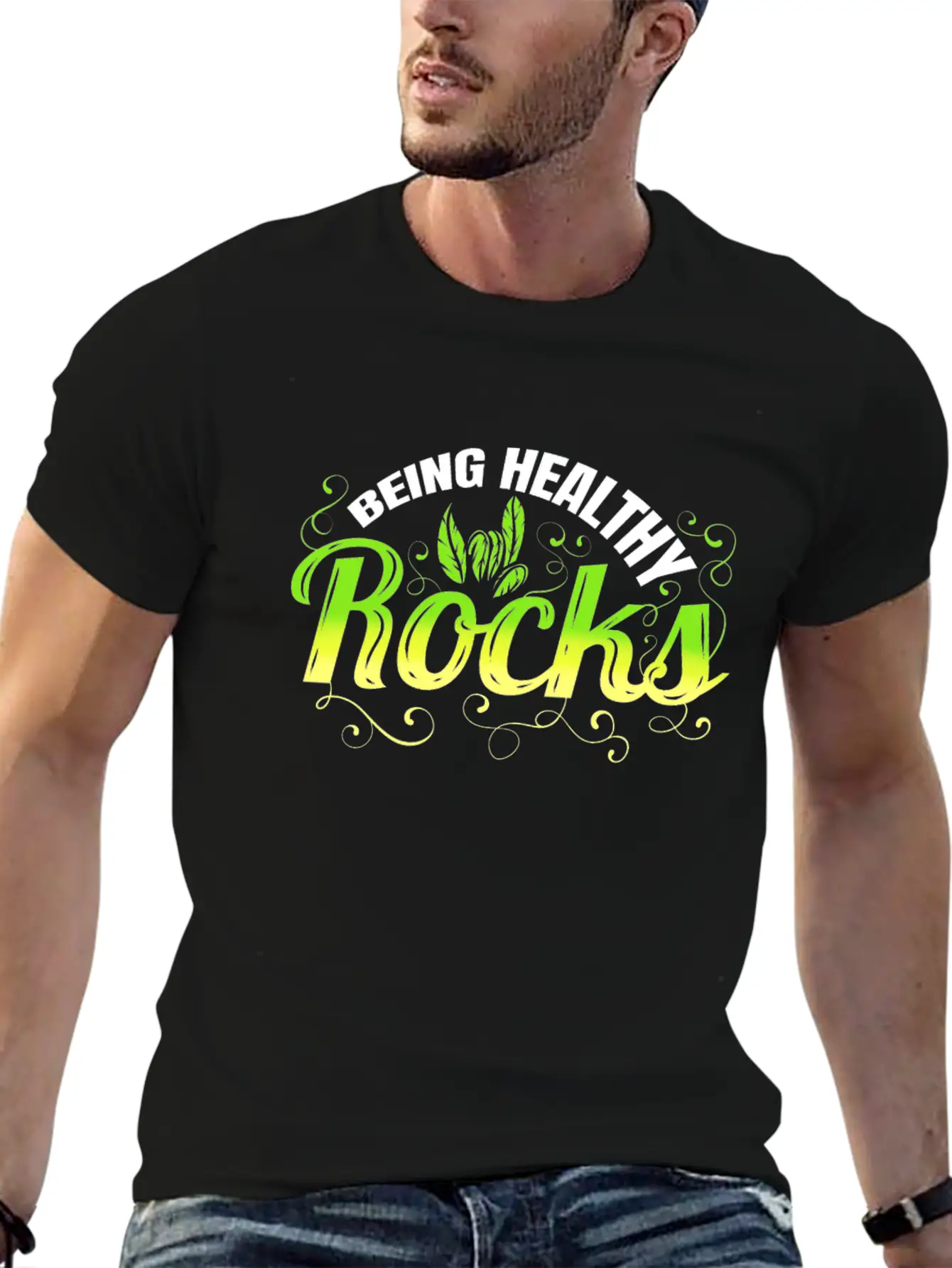 Vegetarian Pun - Being Healthy Rocks - Go Vegan Essential Unisex Summer Tee – Soft Cotton Casual Fit
