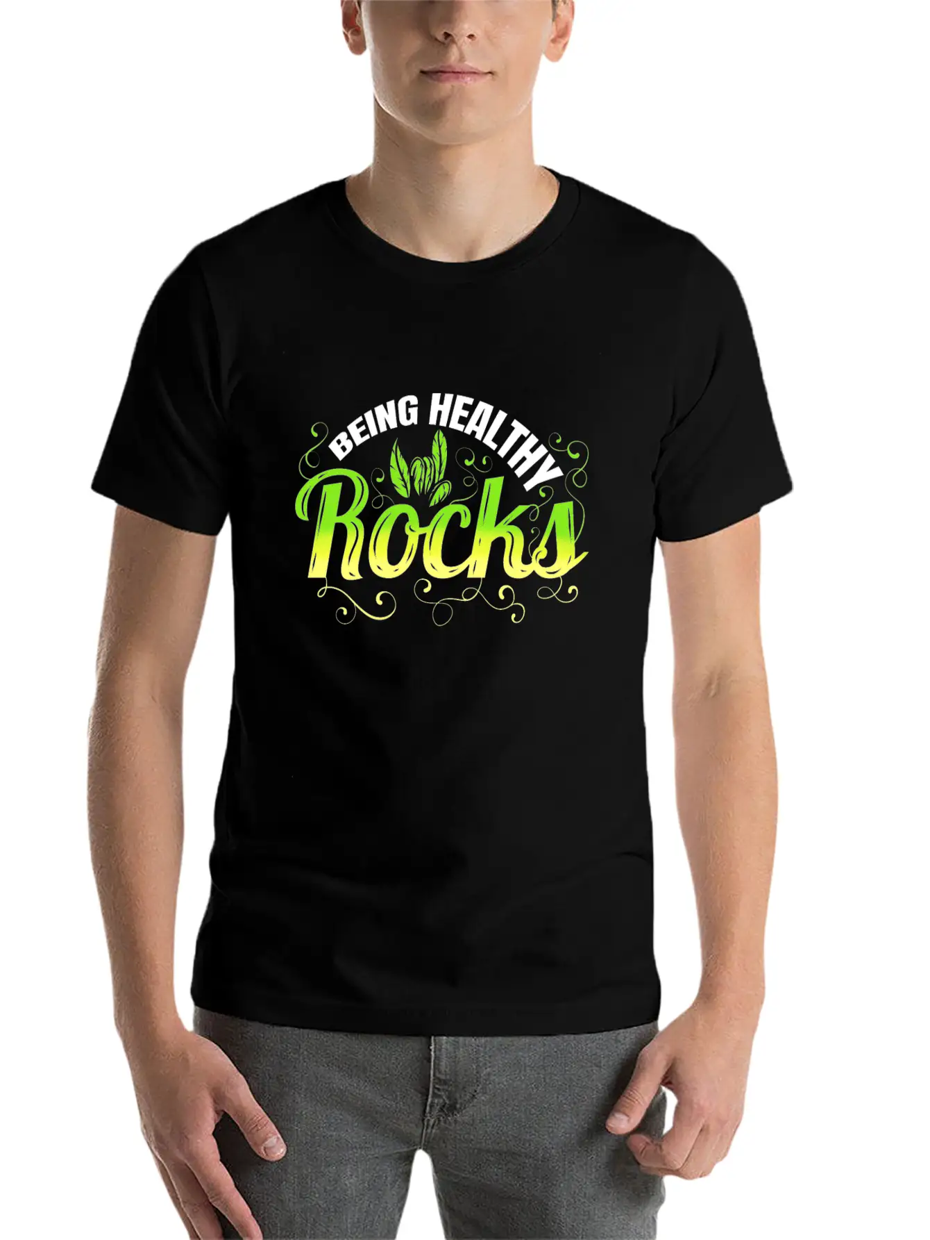 Vegetarian Pun - Being Healthy Rocks - Go Vegan Essential Unisex Summer Tee – Soft Cotton Casual Fit