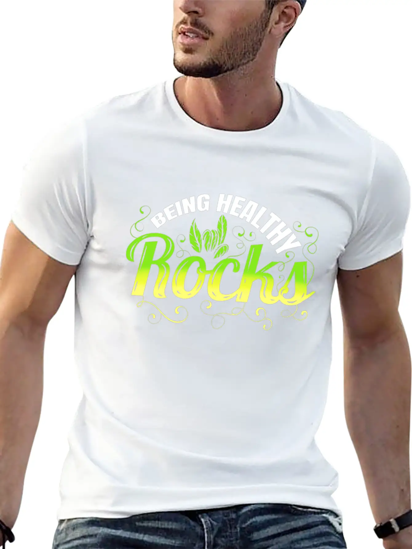 Vegetarian Pun - Being Healthy Rocks - Go Vegan Essential Unisex Summer Tee – Soft Cotton Casual Fit