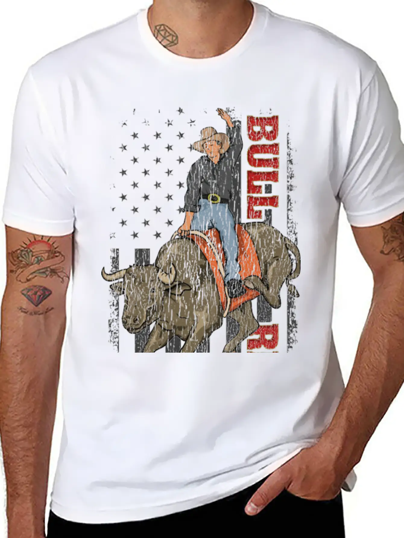 Vintage American Flag Bull Riding Gift Rodeo Bull Casual Graphic T-Shirt – Simple And Comfortable Daily Wear