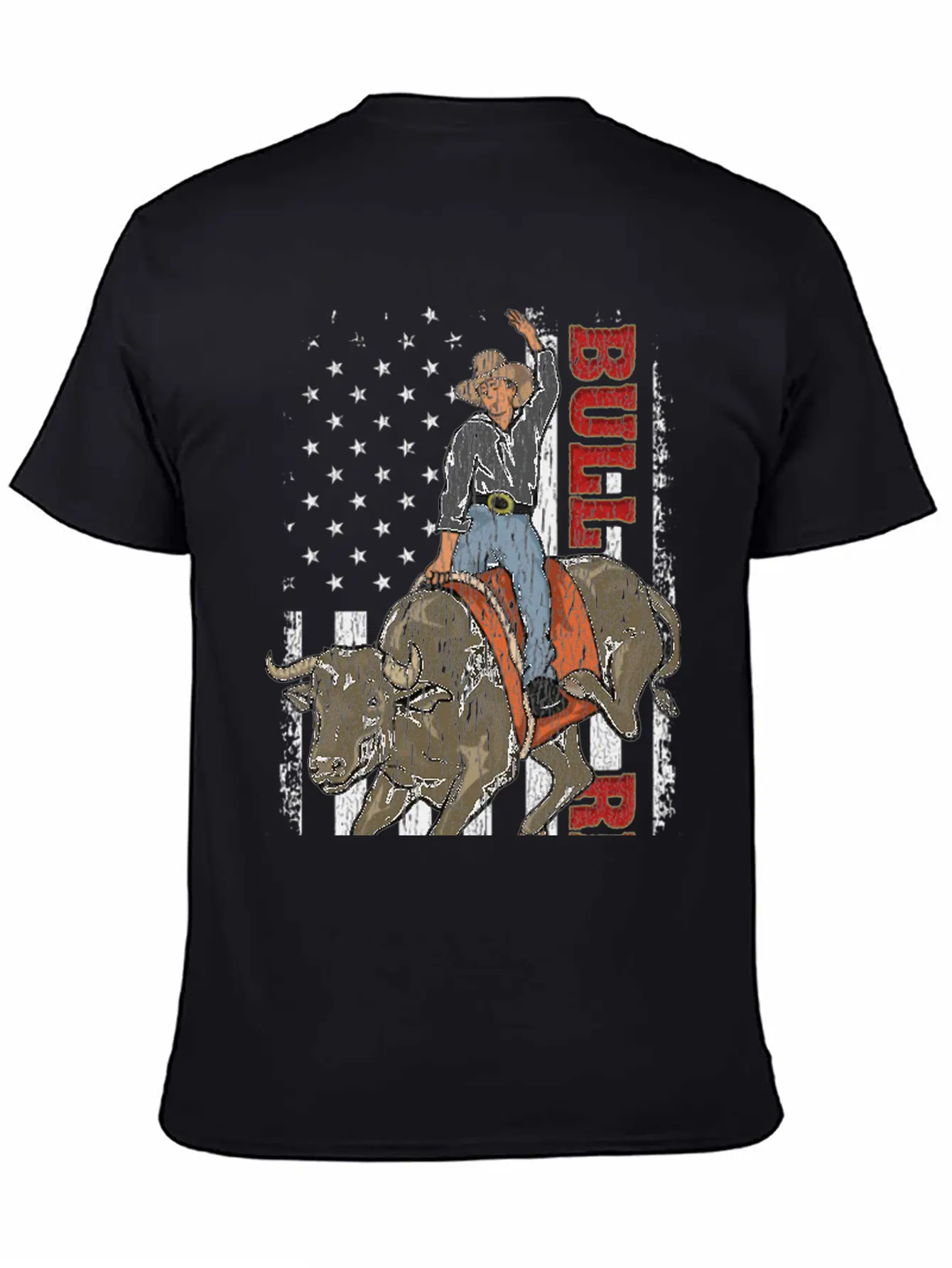 Vintage American Flag Bull Riding Gift Rodeo Bull Casual Graphic T-Shirt – Simple And Comfortable Daily Wear
