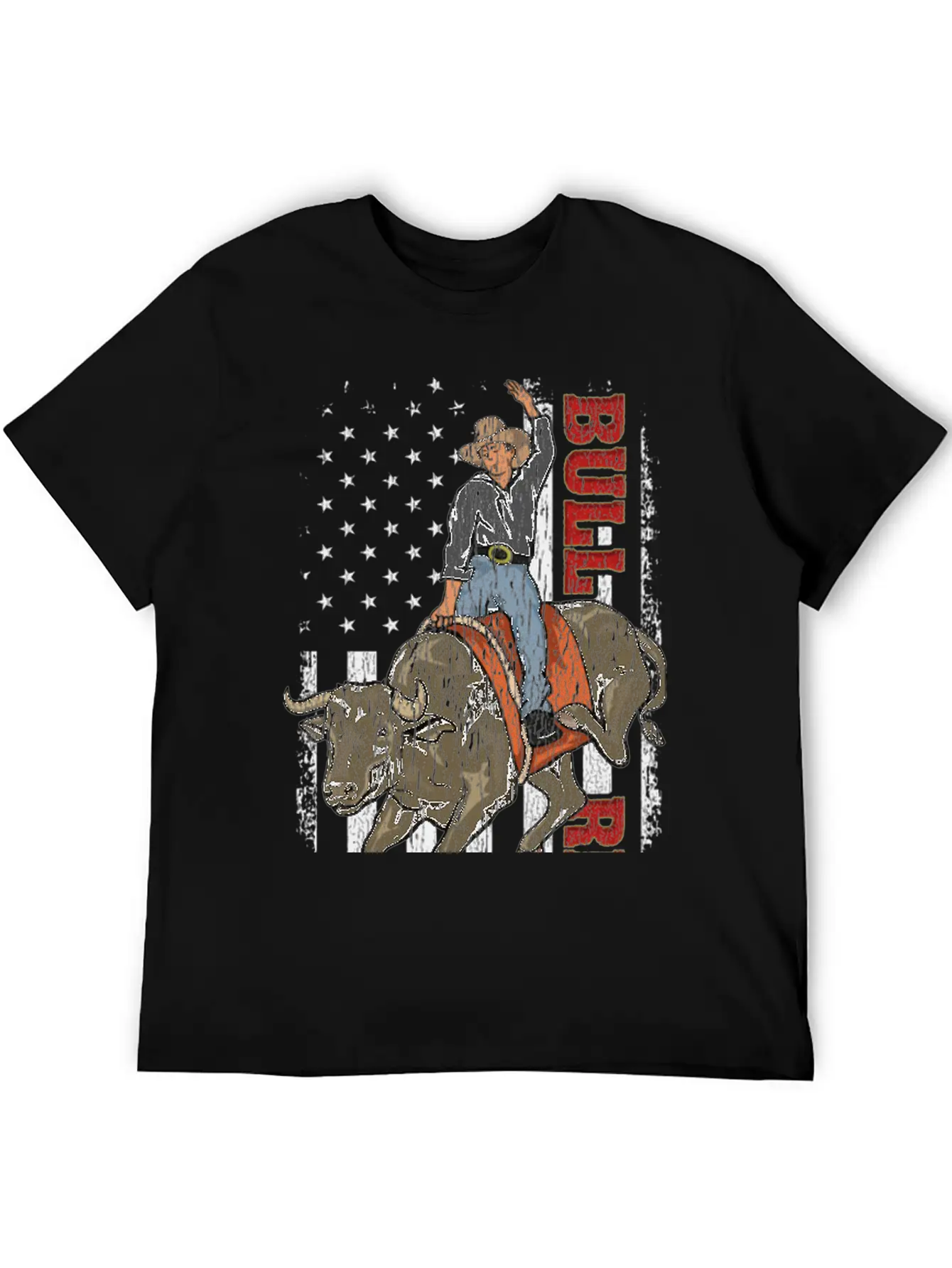 Vintage American Flag Bull Riding Gift Rodeo Bull Casual Graphic T-Shirt – Simple And Comfortable Daily Wear