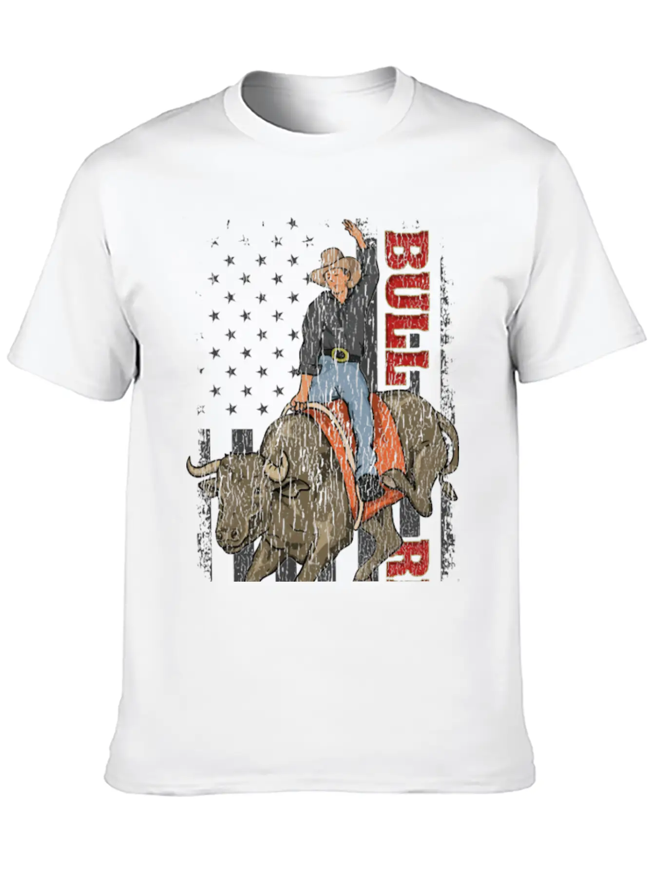 Vintage American Flag Bull Riding Gift Rodeo Bull Casual Graphic T-Shirt – Simple And Comfortable Daily Wear