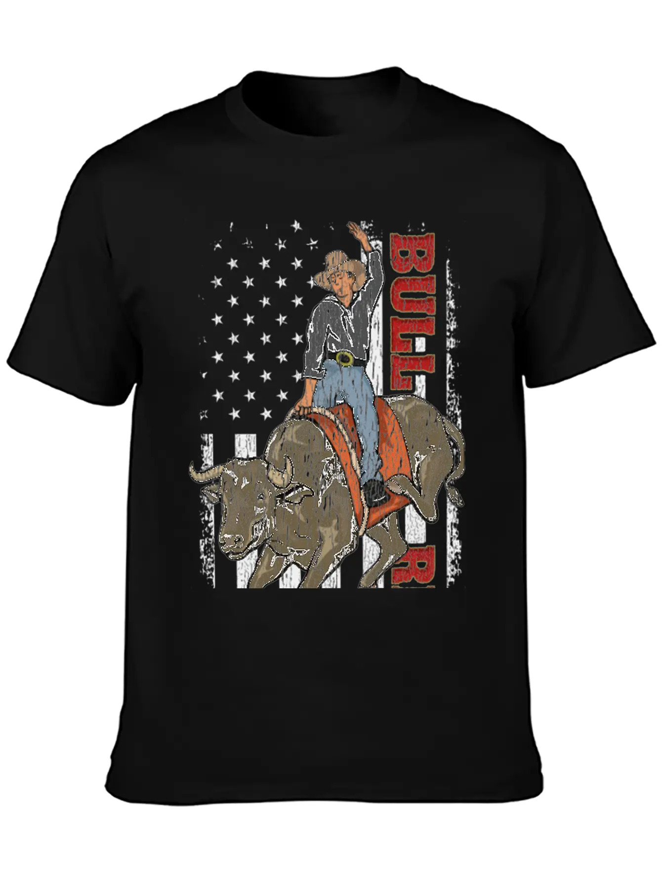 Vintage American Flag Bull Riding Gift Rodeo Bull Casual Graphic T-Shirt – Simple And Comfortable Daily Wear