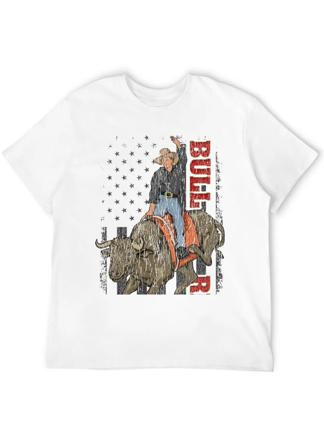 Vintage American Flag Bull Riding Gift Rodeo Bull Casual Graphic T-Shirt – Simple And Comfortable Daily Wear