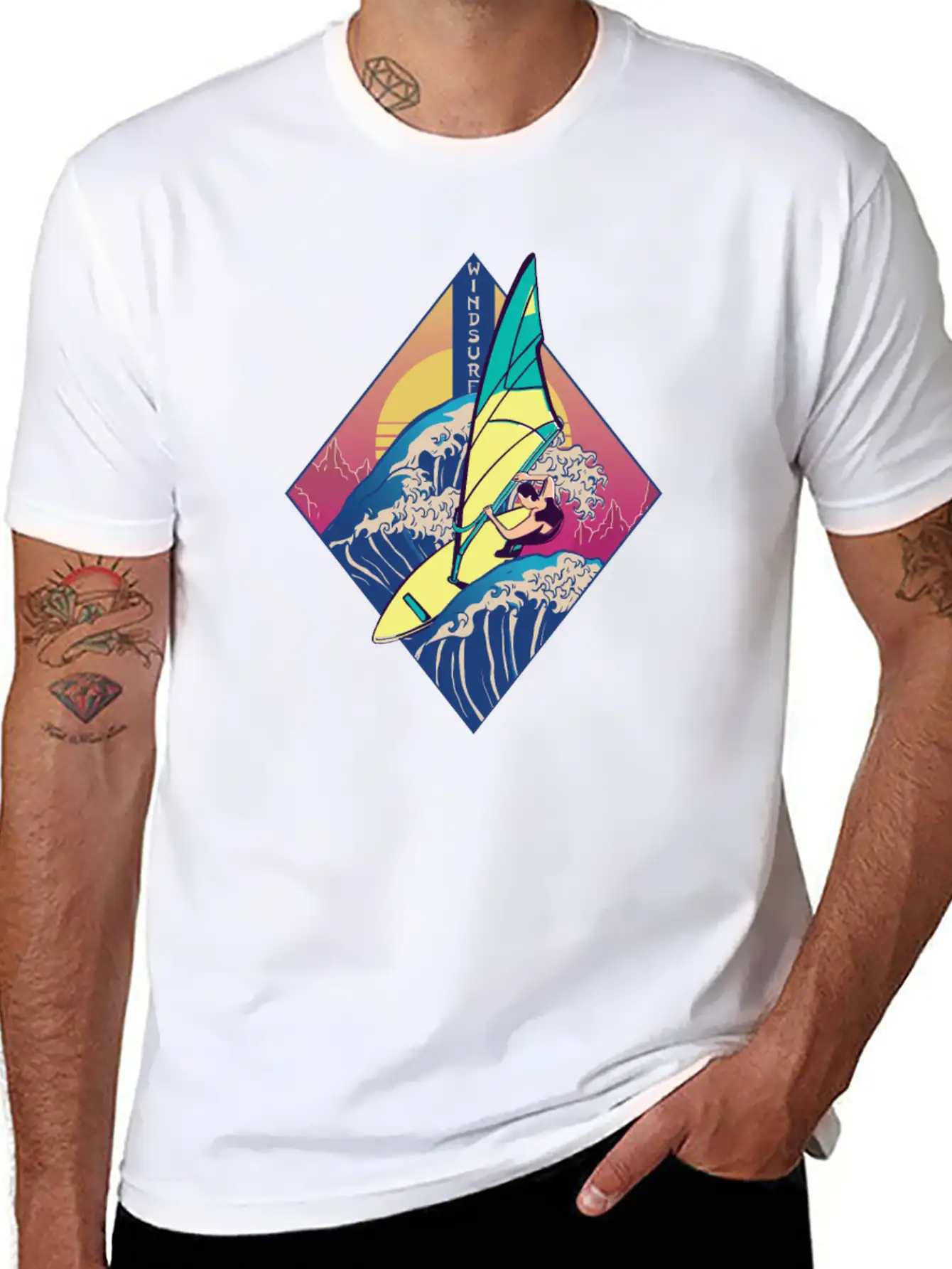 Windsurfing Sails Surf Board Watersport Vaporwave Classic Cotton Tee – Unisex Comfort For Any Season