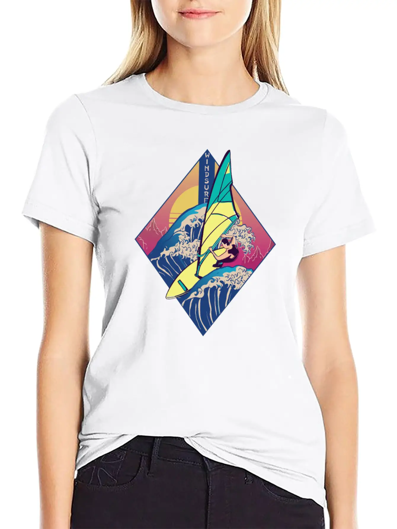 Windsurfing Sails Surf Board Watersport Vaporwave Classic Cotton Tee – Unisex Comfort For Any Season