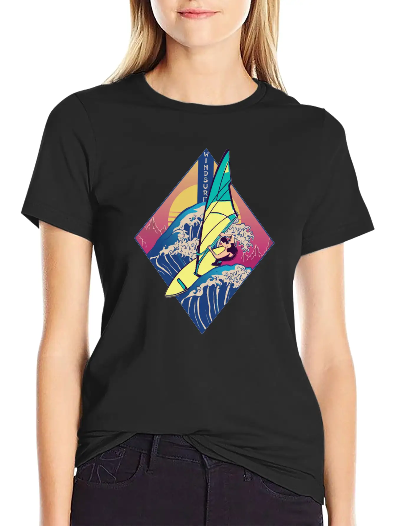 Windsurfing Sails Surf Board Watersport Vaporwave Classic Cotton Tee – Unisex Comfort For Any Season