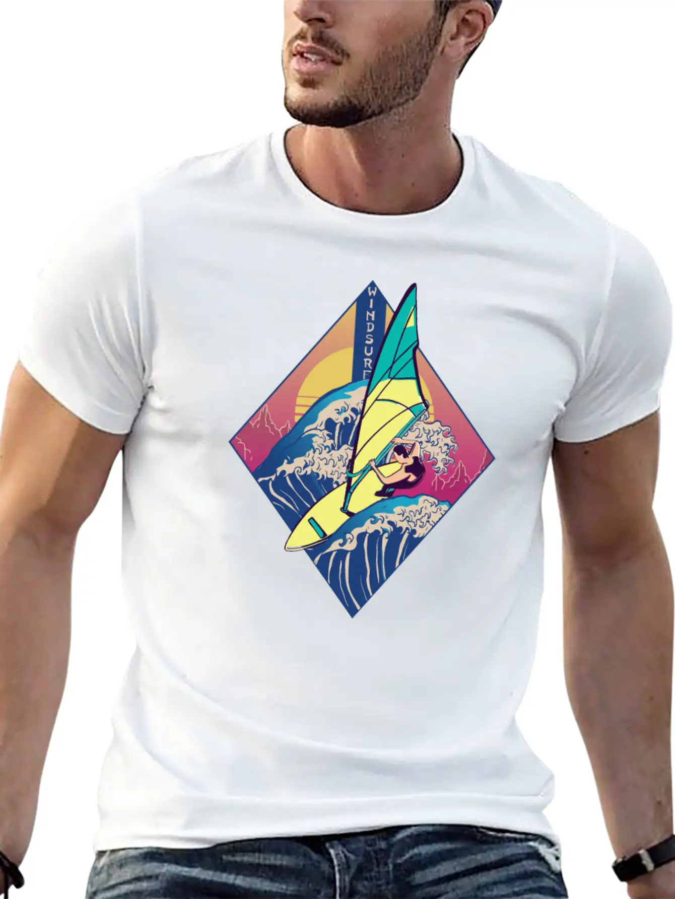 Windsurfing Sails Surf Board Watersport Vaporwave Classic Cotton Tee – Unisex Comfort For Any Season
