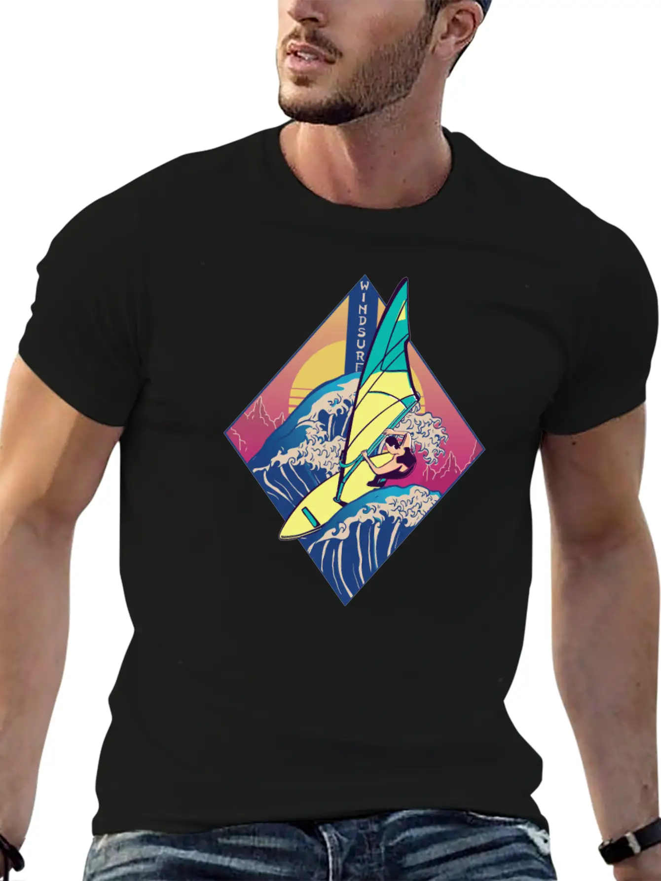 Windsurfing Sails Surf Board Watersport Vaporwave Classic Cotton Tee – Unisex Comfort For Any Season