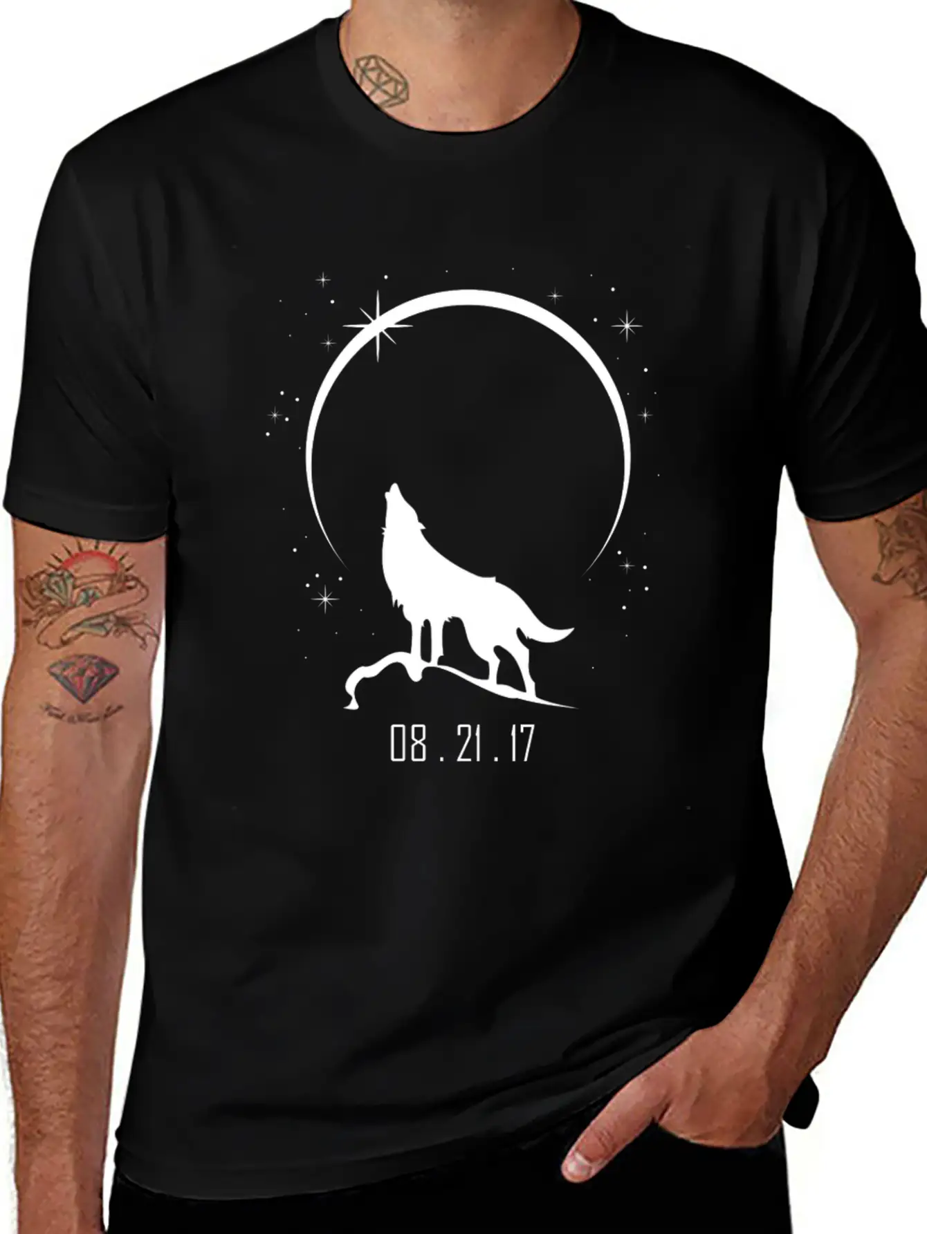 Wolf Howling At Solar Eclipse 2017 Casual Graphic T-Shirt – Simple And Comfortable Daily Wear