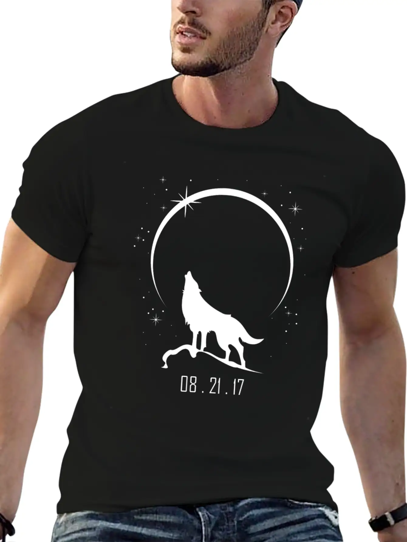 Wolf Howling At Solar Eclipse 2017 Casual Graphic T-Shirt – Simple And Comfortable Daily Wear