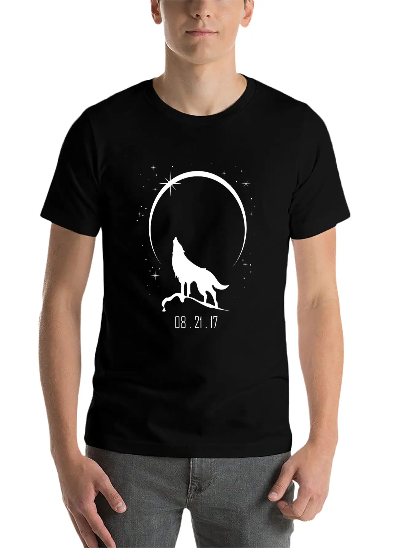 Wolf Howling At Solar Eclipse 2017 Casual Graphic T-Shirt – Simple And Comfortable Daily Wear