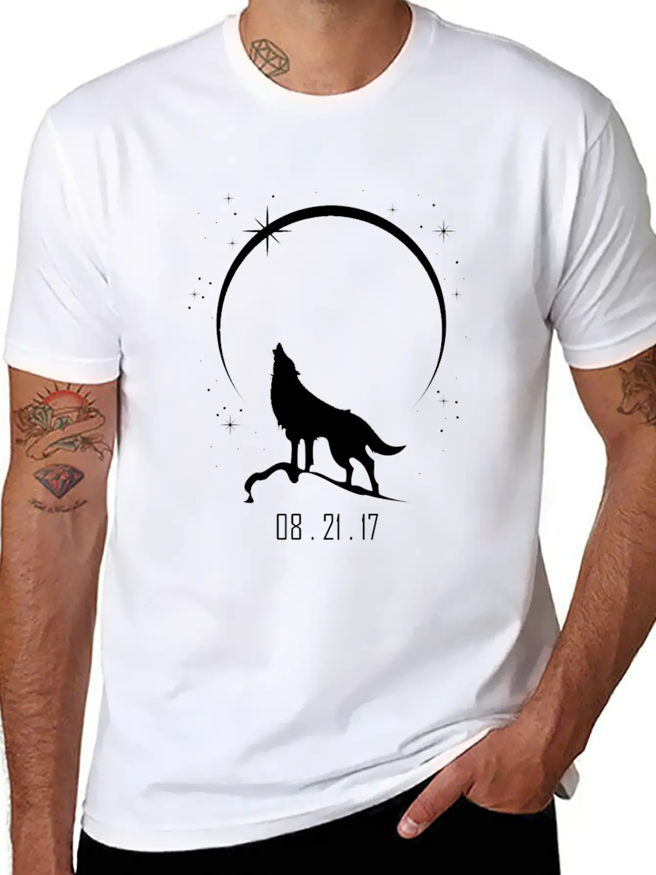 Wolf Howling At Solar Eclipse 2017 Casual Graphic T-Shirt – Simple And Comfortable Daily Wear
