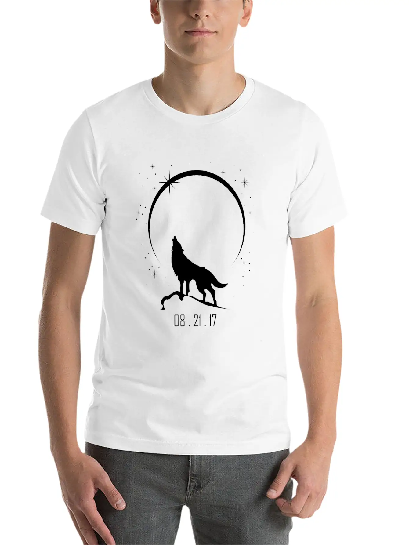 Wolf Howling At Solar Eclipse 2017 Casual Graphic T-Shirt – Simple And Comfortable Daily Wear