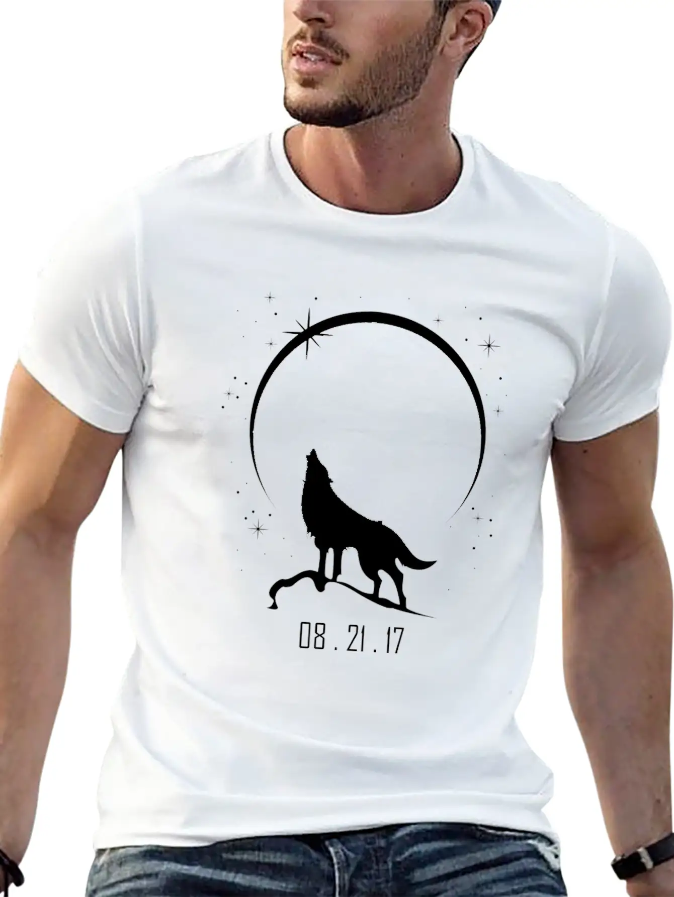 Wolf Howling At Solar Eclipse 2017 Casual Graphic T-Shirt – Simple And Comfortable Daily Wear