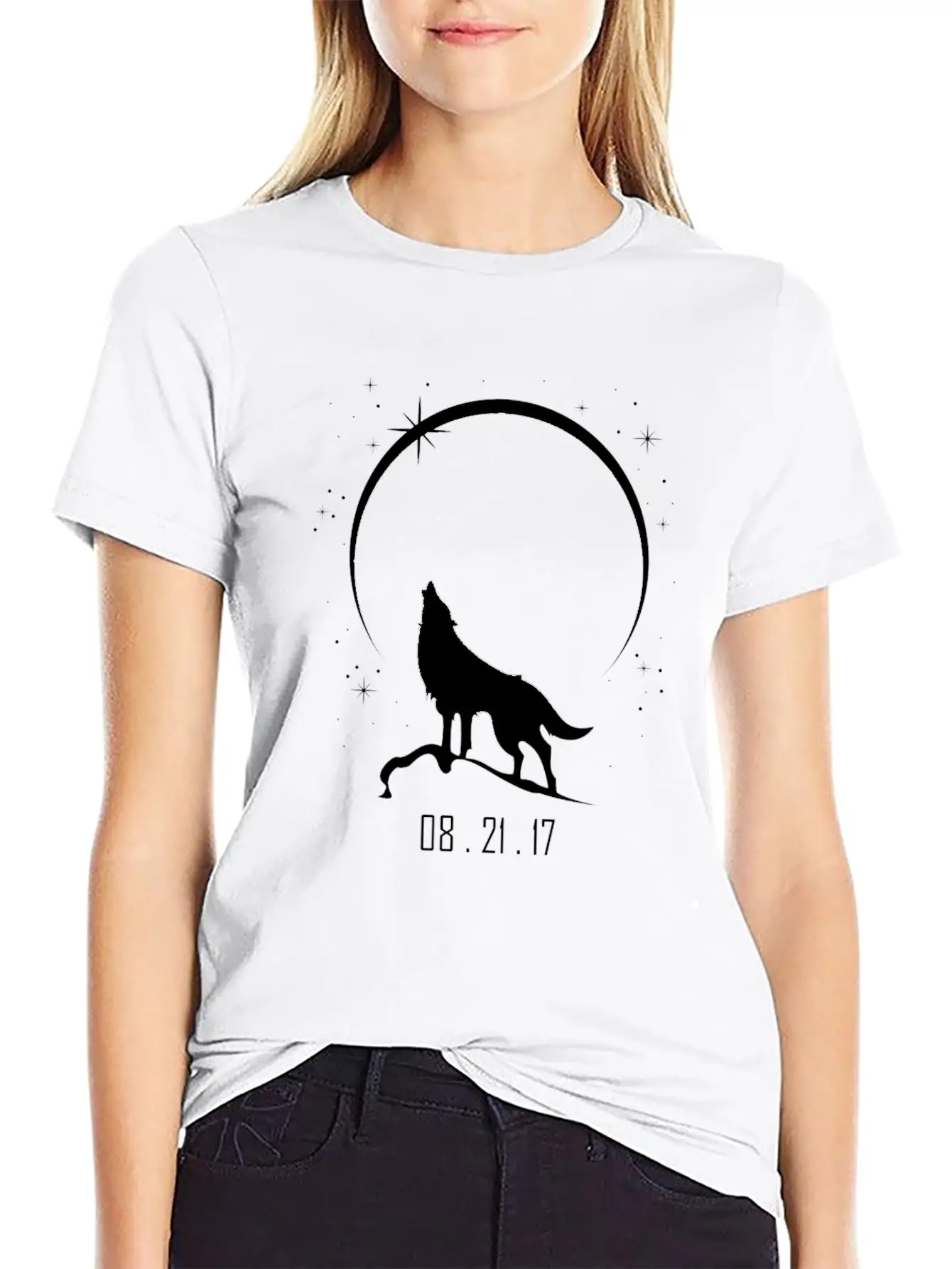 Wolf Howling At Solar Eclipse 2017 Casual Graphic T-Shirt – Simple And Comfortable Daily Wear