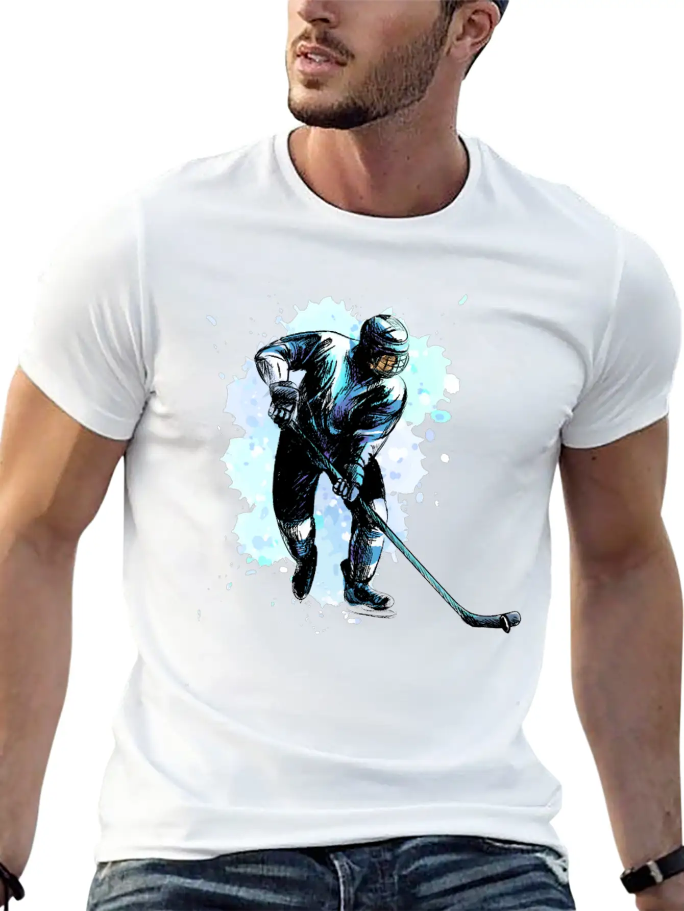 Abstract Hockey Player Winter Sport Winter Casual Graphic T-Shirt – Simple And Comfortable Daily Wear