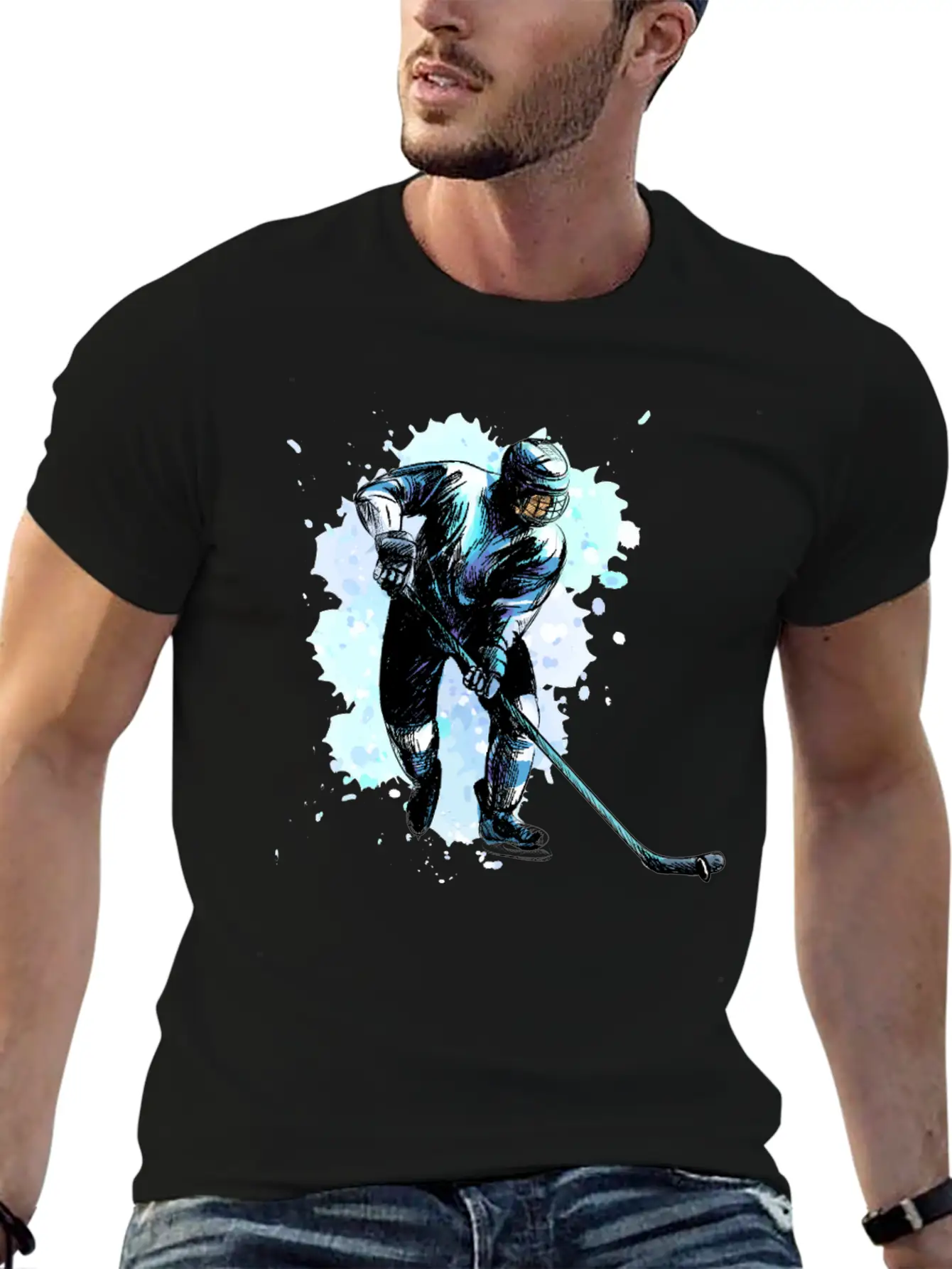 Abstract Hockey Player Winter Sport Winter Casual Graphic T-Shirt – Simple And Comfortable Daily Wear