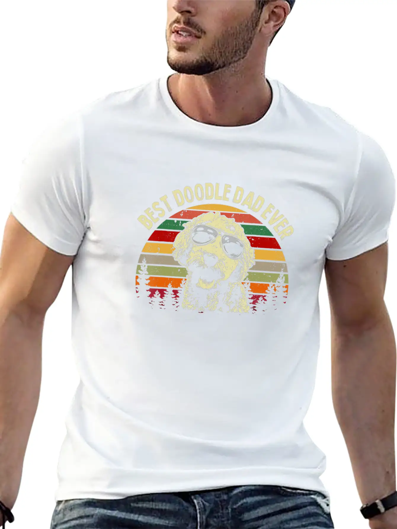 Best Doodle Dad Ever Goldendoodle Dad Vintage Casual Graphic T-Shirt – Simple And Comfortable Daily Wear