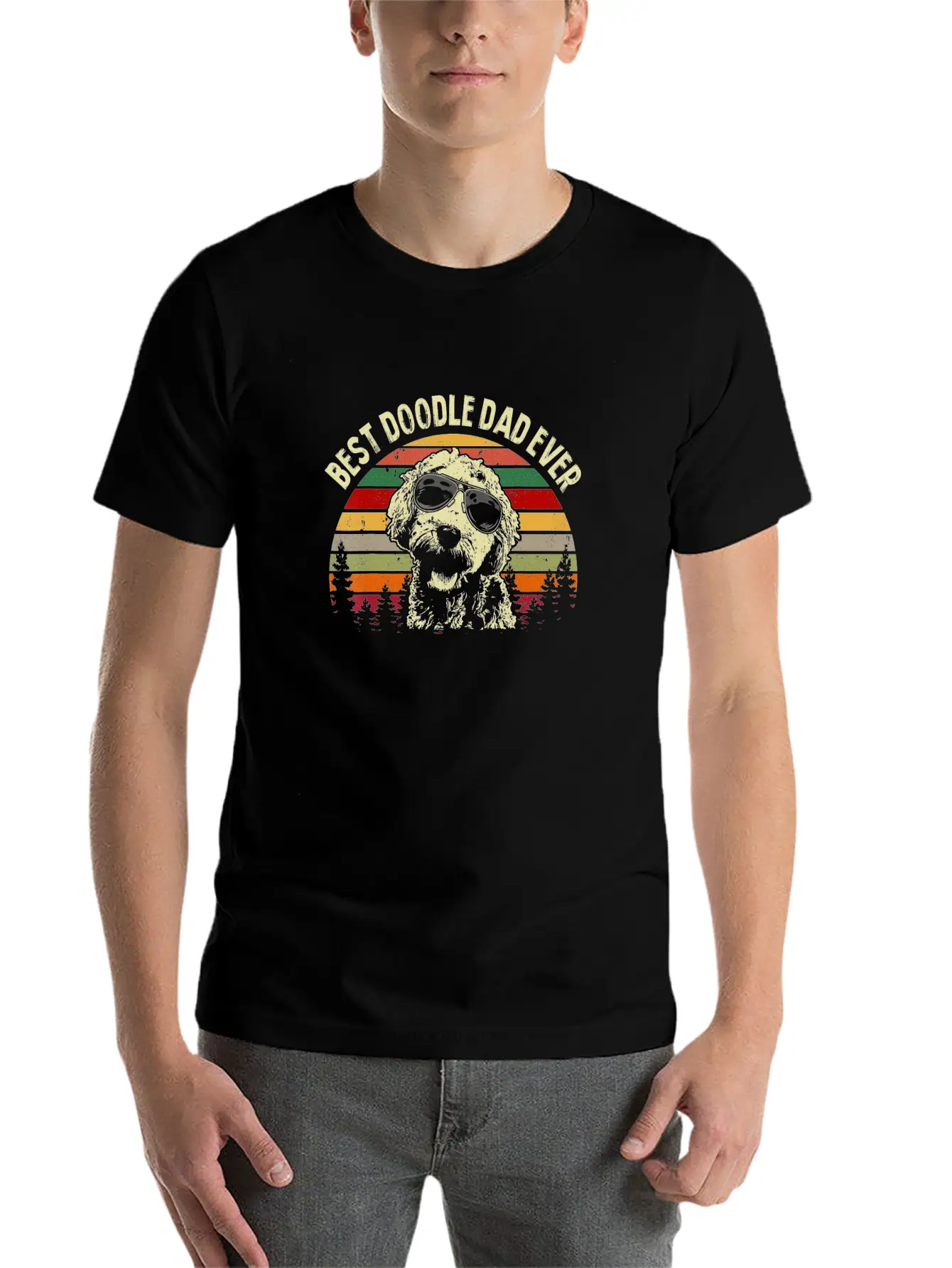 Best Doodle Dad Ever Goldendoodle Dad Vintage Casual Graphic T-Shirt – Simple And Comfortable Daily Wear