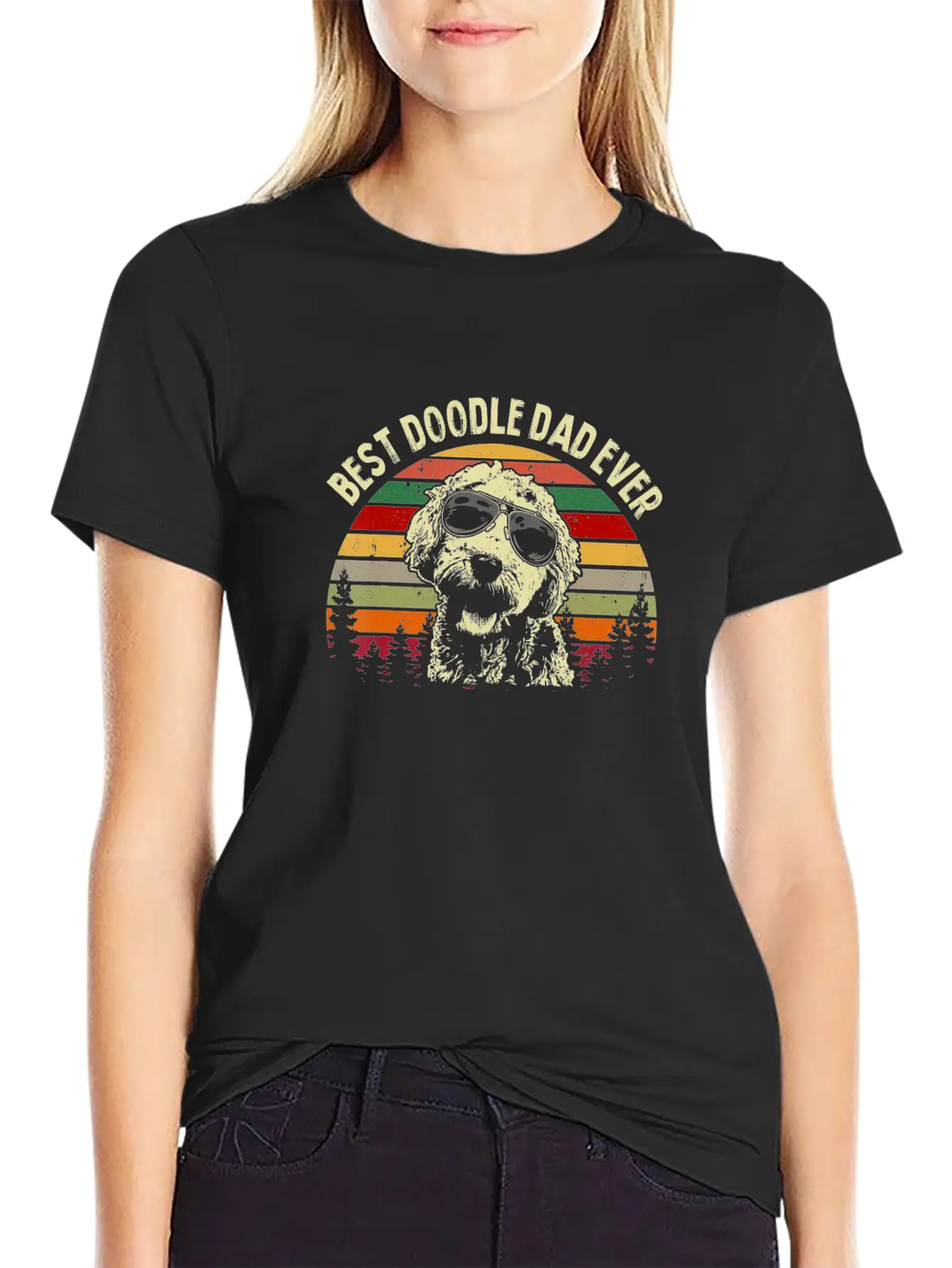 Best Doodle Dad Ever Goldendoodle Dad Vintage Casual Graphic T-Shirt – Simple And Comfortable Daily Wear