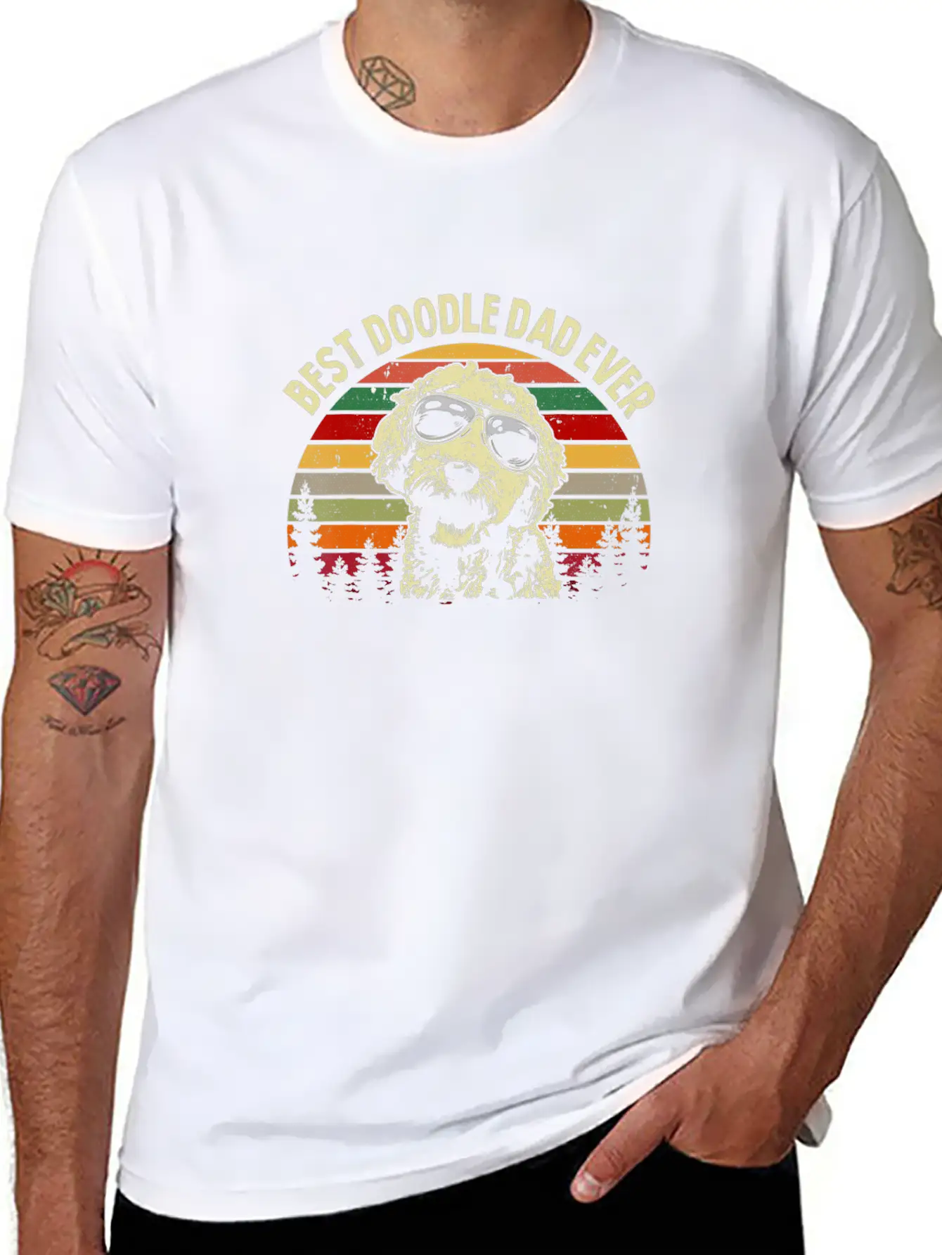 Best Doodle Dad Ever Goldendoodle Dad Vintage Casual Graphic T-Shirt – Simple And Comfortable Daily Wear