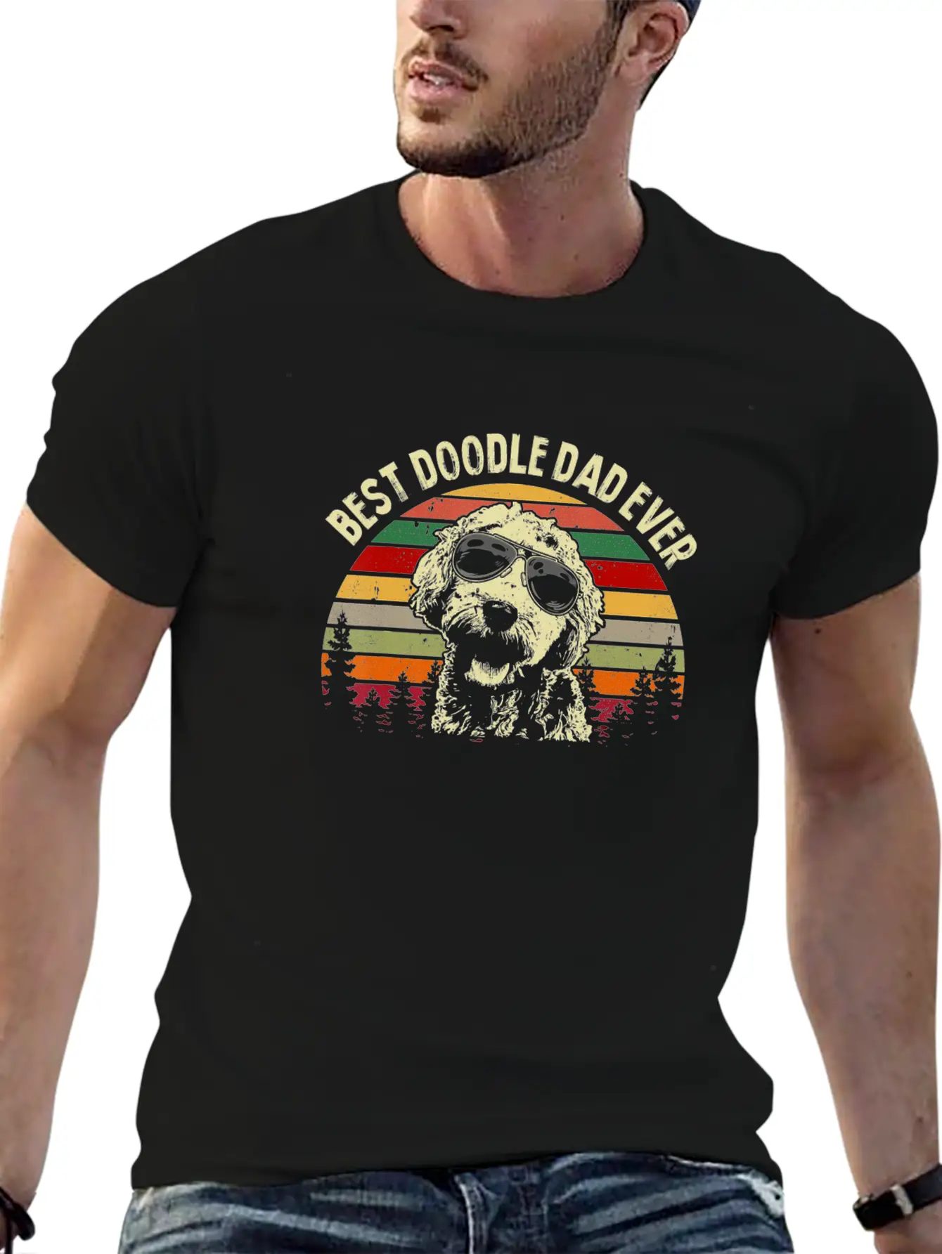Best Doodle Dad Ever Goldendoodle Dad Vintage Casual Graphic T-Shirt – Simple And Comfortable Daily Wear