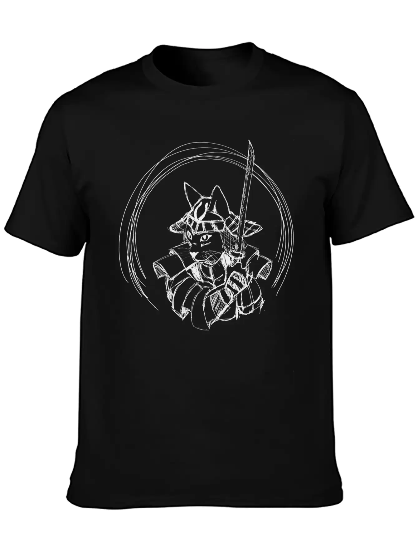 Cute Hand Drawn Samurai Cat With Sword, Japan Art Classic Cotton Tee – Unisex Comfort For Any Season