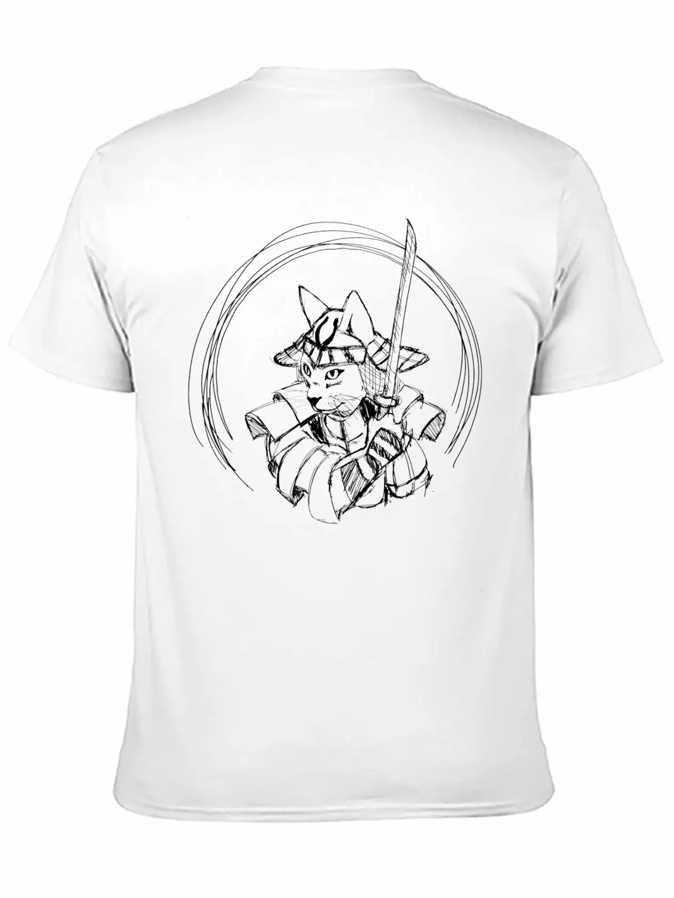 Cute Hand Drawn Samurai Cat With Sword, Japan Art Classic Cotton Tee – Unisex Comfort For Any Season
