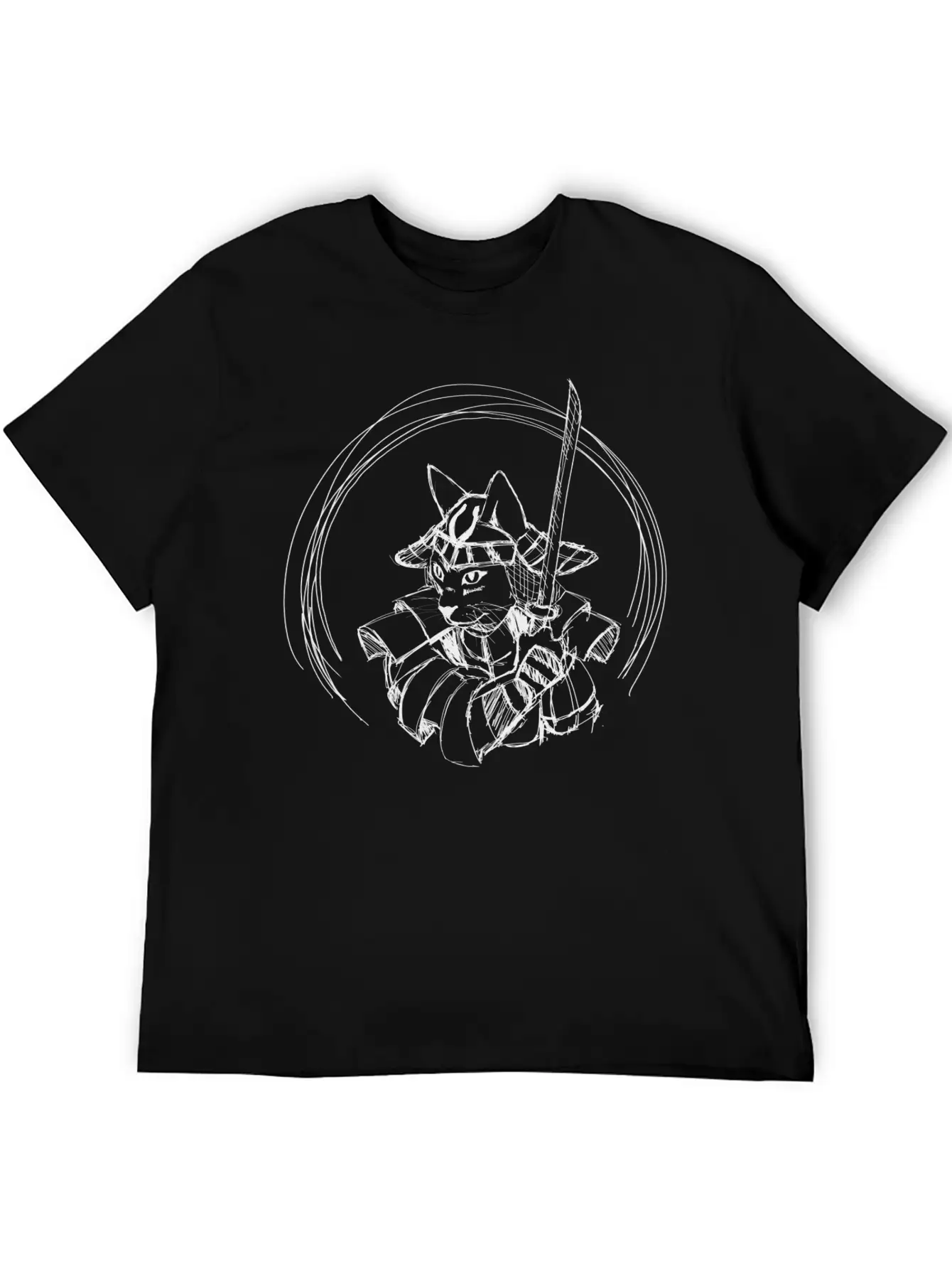 Cute Hand Drawn Samurai Cat With Sword, Japan Art Classic Cotton Tee – Unisex Comfort For Any Season