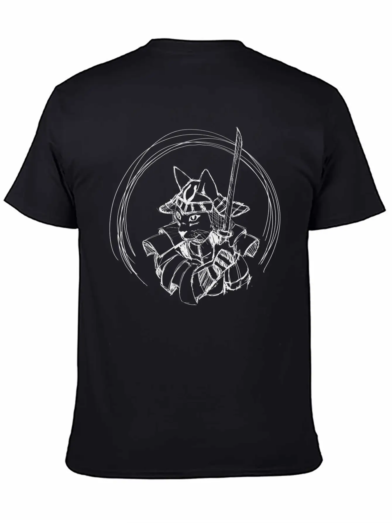 Cute Hand Drawn Samurai Cat With Sword, Japan Art Classic Cotton Tee – Unisex Comfort For Any Season