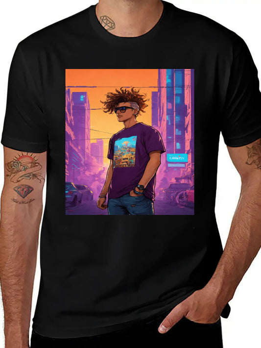 "Edgy Cyberpunk Street Style Portrait Art" Essential Unisex Summer Tee – Soft Cotton Casual Fit