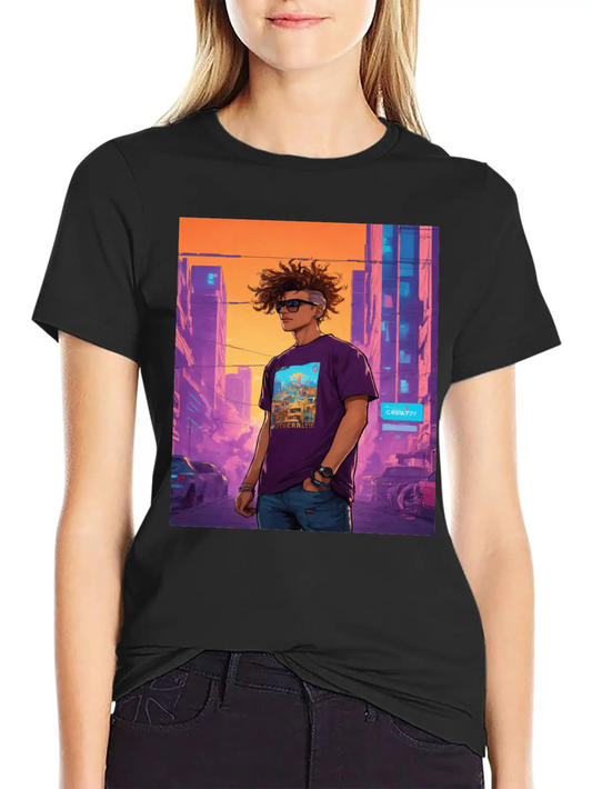 "Edgy Cyberpunk Street Style Portrait Art" Essential Unisex Summer Tee – Soft Cotton Casual Fit