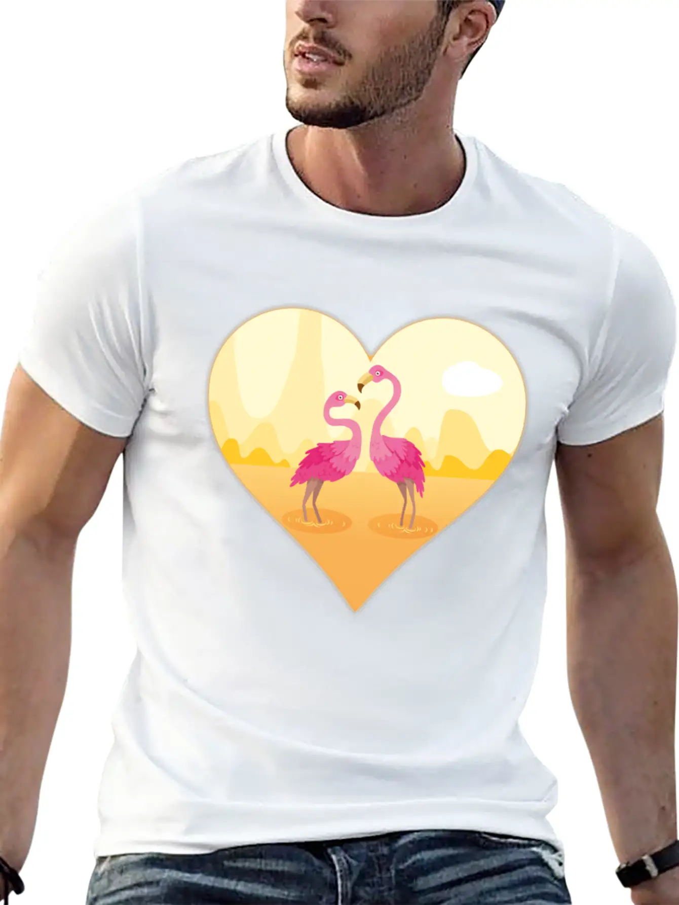 Flamingos Bird Heart Flamingo Cute Flamingo Gift Essential Unisex Summer Tee – Soft Cotton Casual Fit