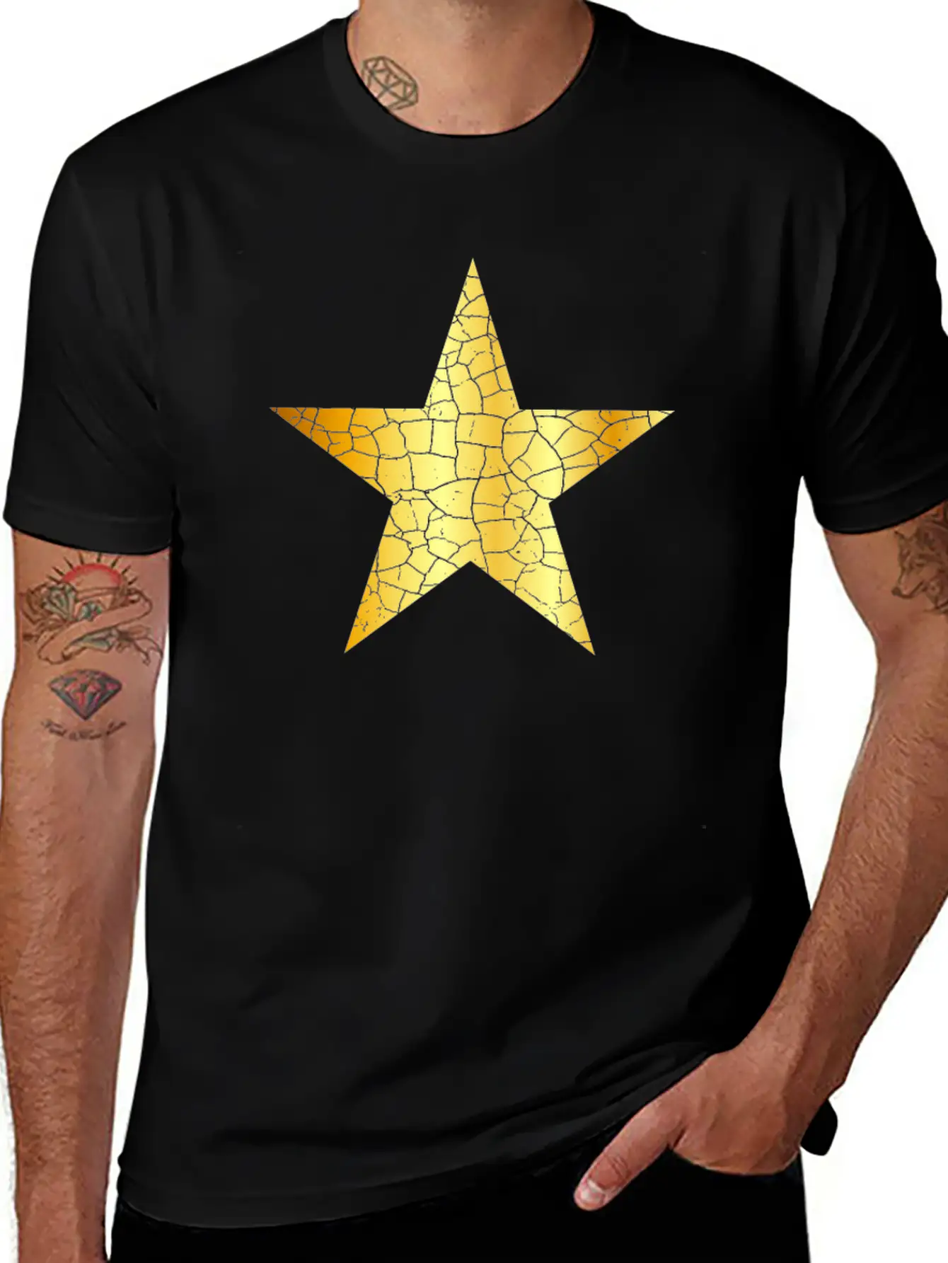 Gold Star - Golden Star VINTAGE Casual Graphic T-Shirt – Simple And Comfortable Daily Wear