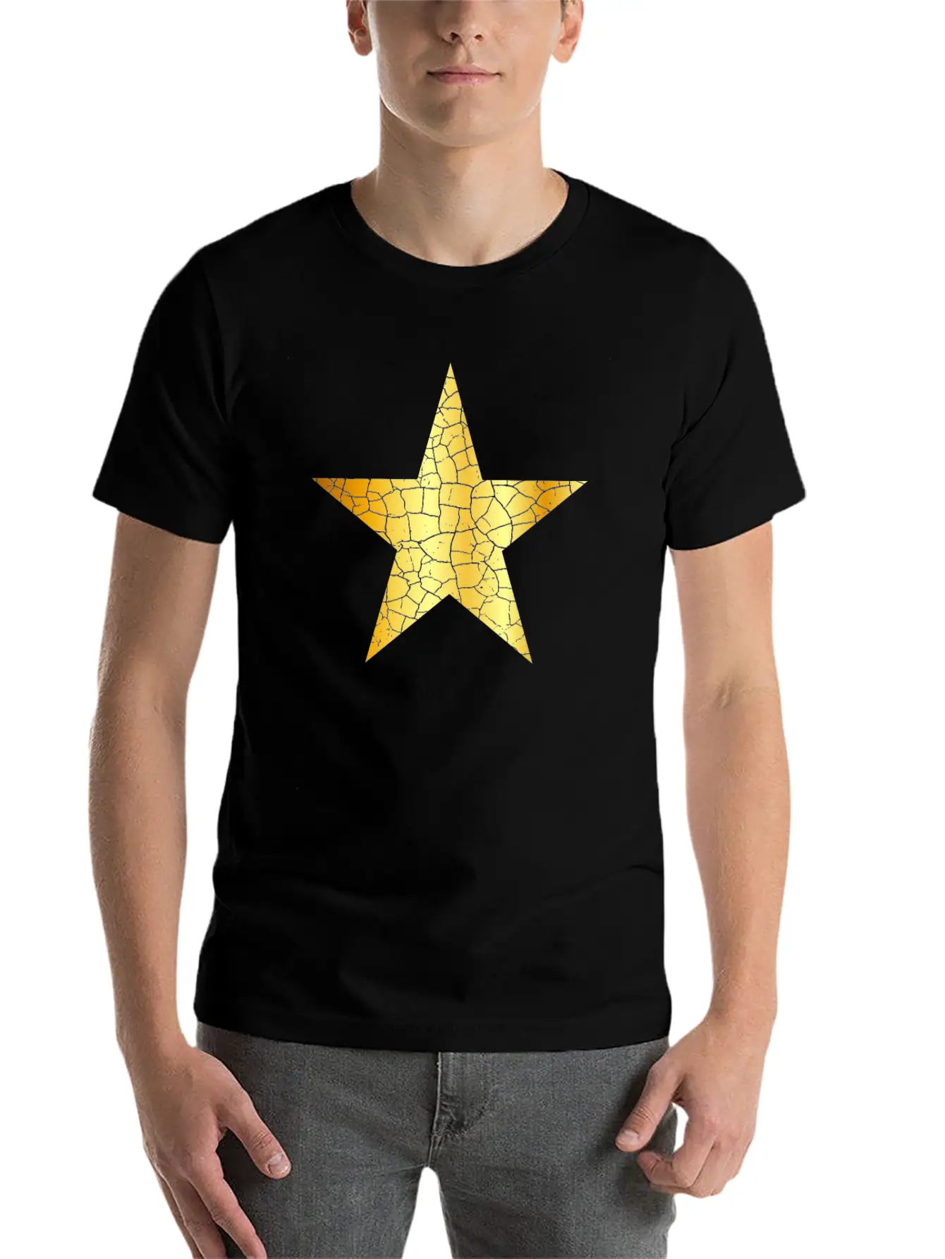 Gold Star - Golden Star VINTAGE Casual Graphic T-Shirt – Simple And Comfortable Daily Wear