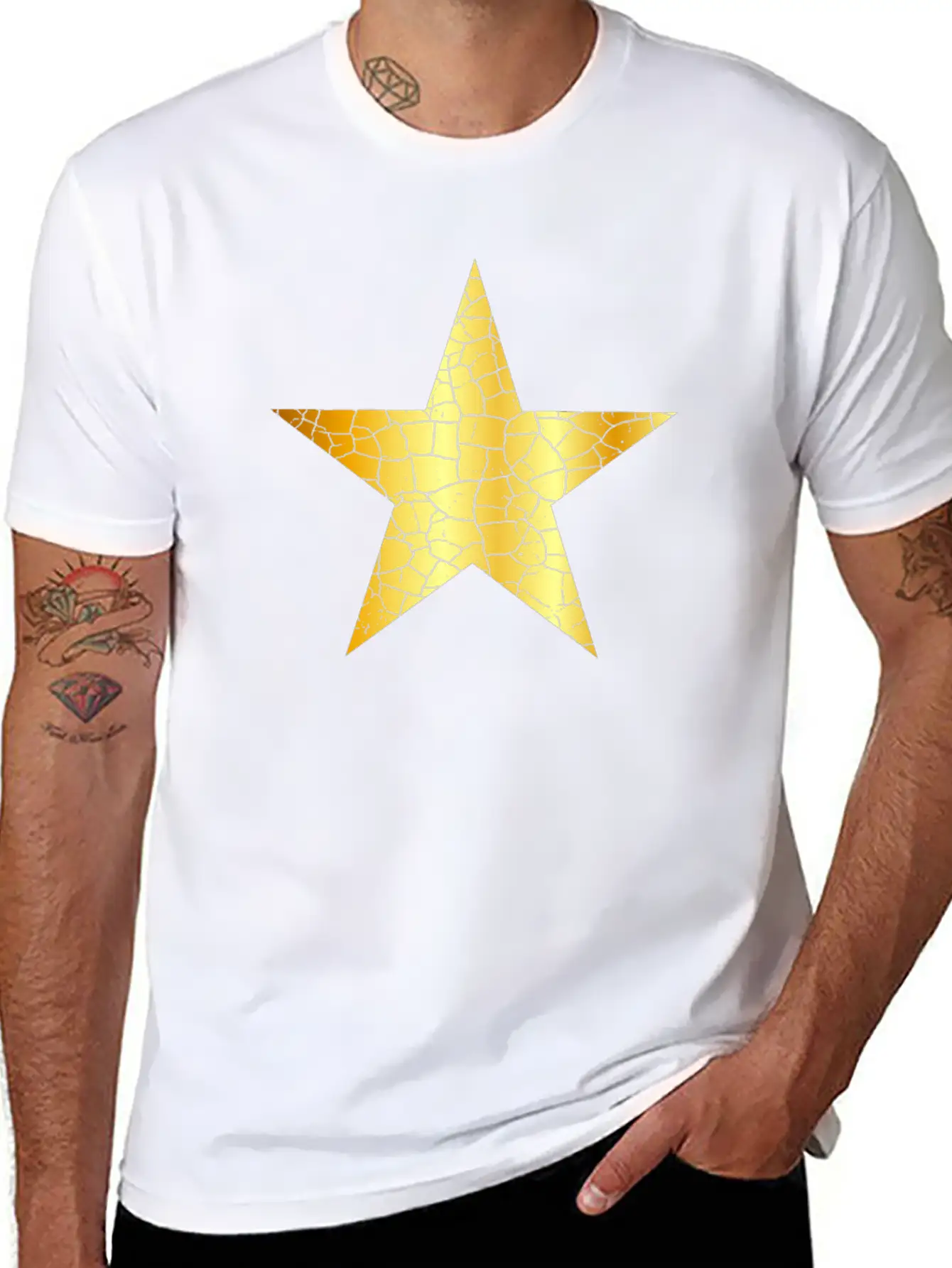 Gold Star - Golden Star VINTAGE Casual Graphic T-Shirt – Simple And Comfortable Daily Wear