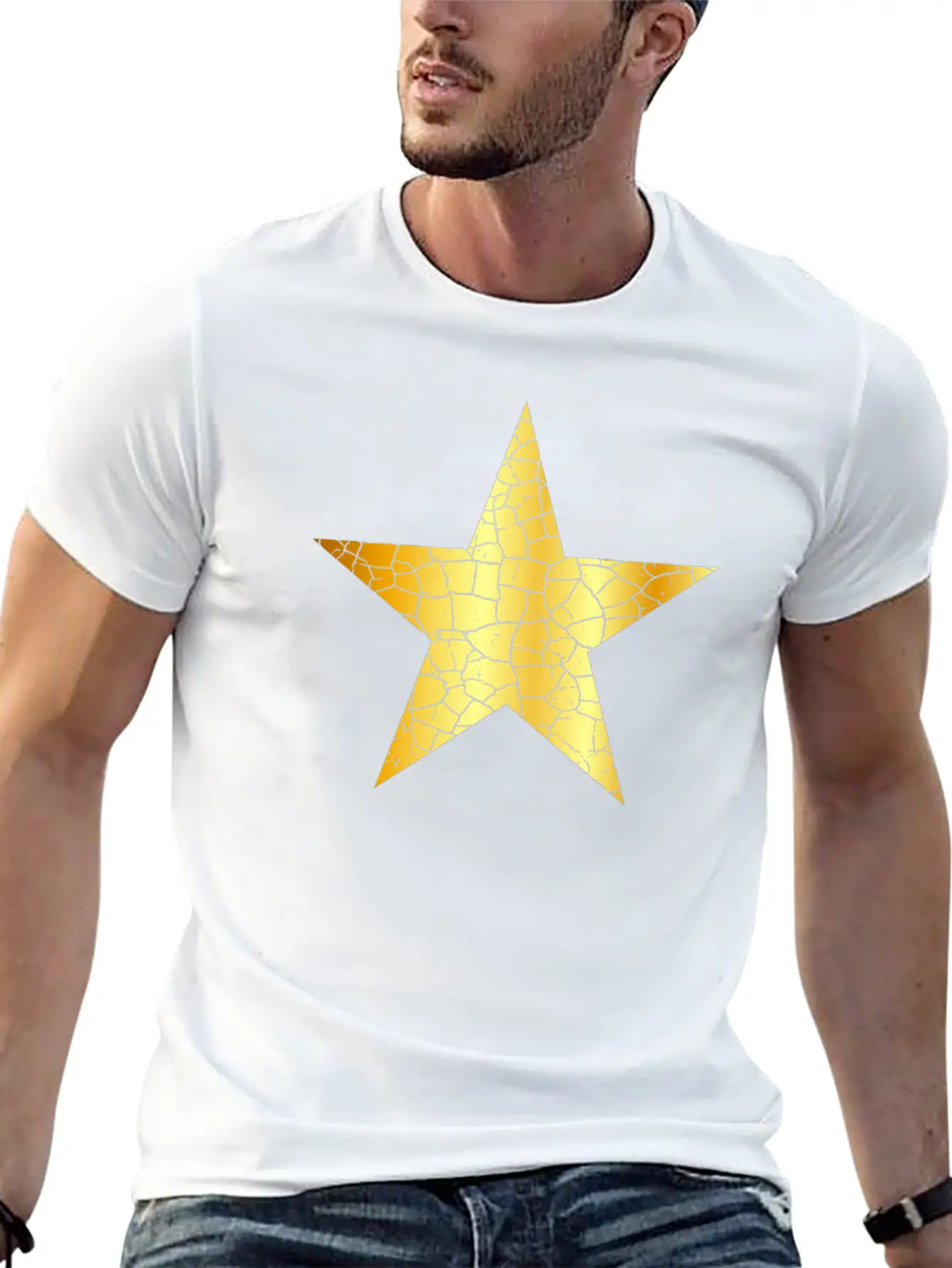 Gold Star - Golden Star VINTAGE Casual Graphic T-Shirt – Simple And Comfortable Daily Wear