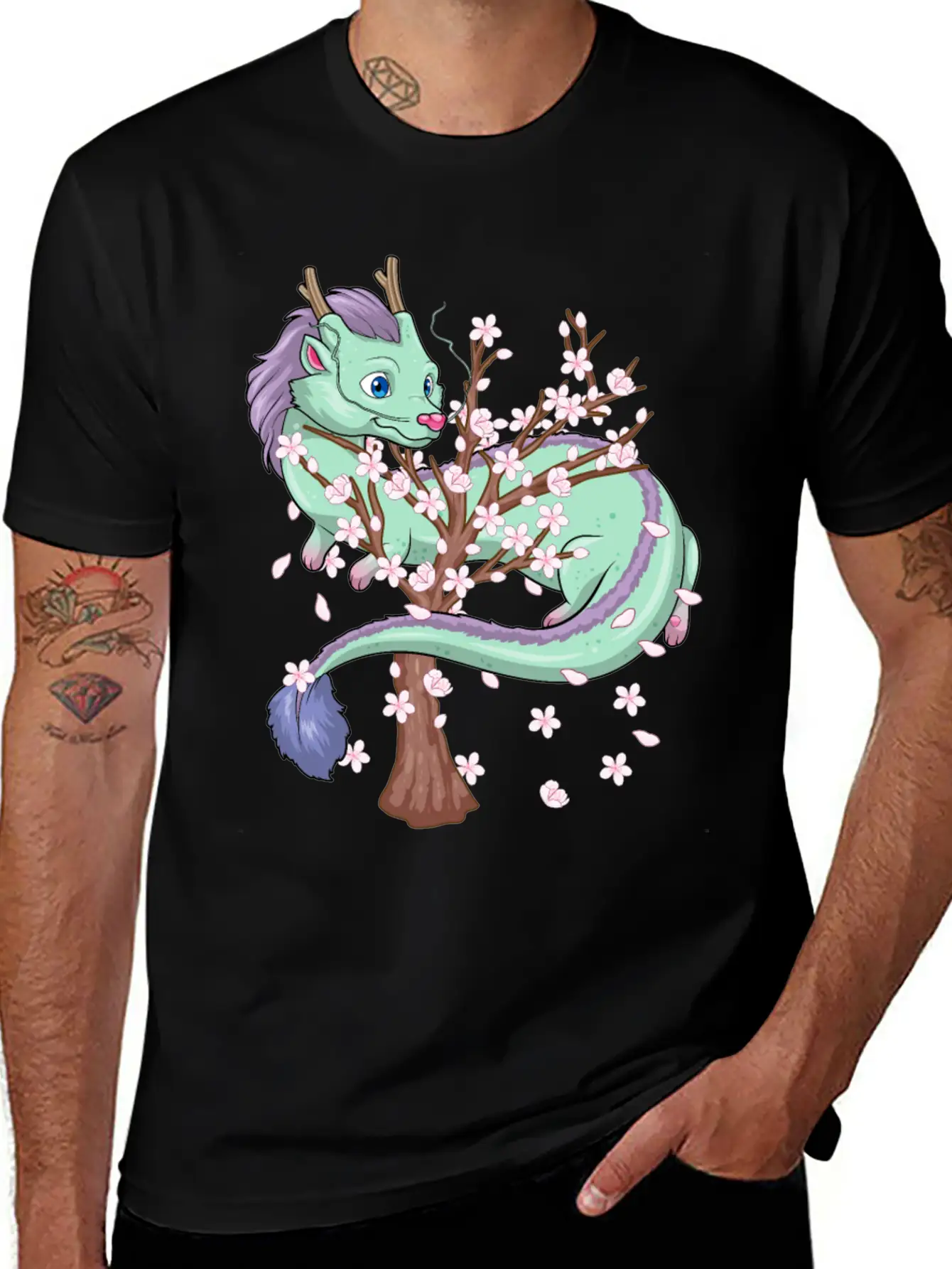 Japanese Sakura Dragon Cherry Blossom Sakura Flowe Classic Cotton Tee – Unisex Comfort For Any Season